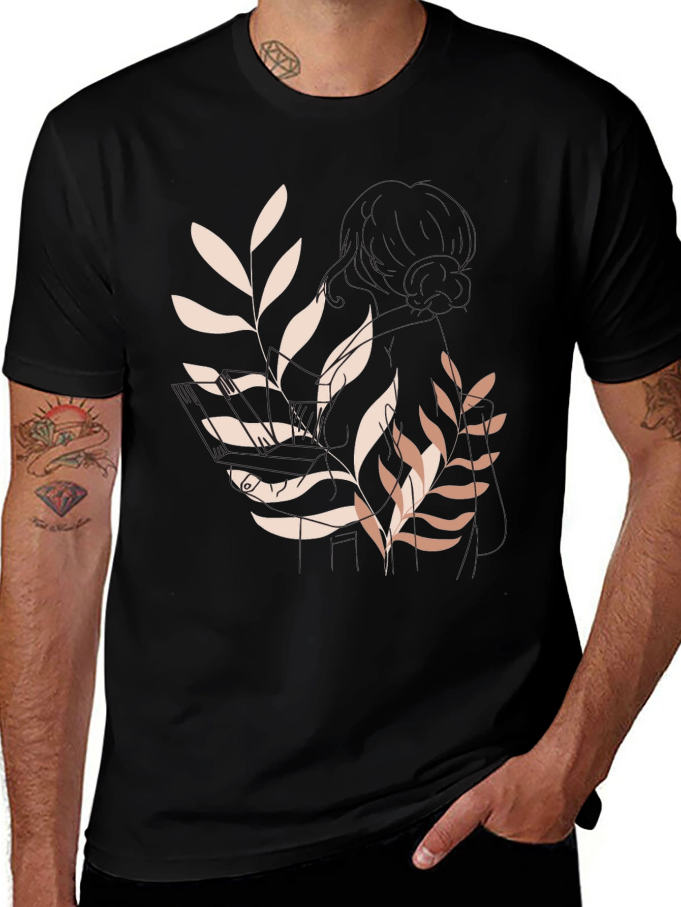 Botanical Print Black Tee - Modern Casual Style