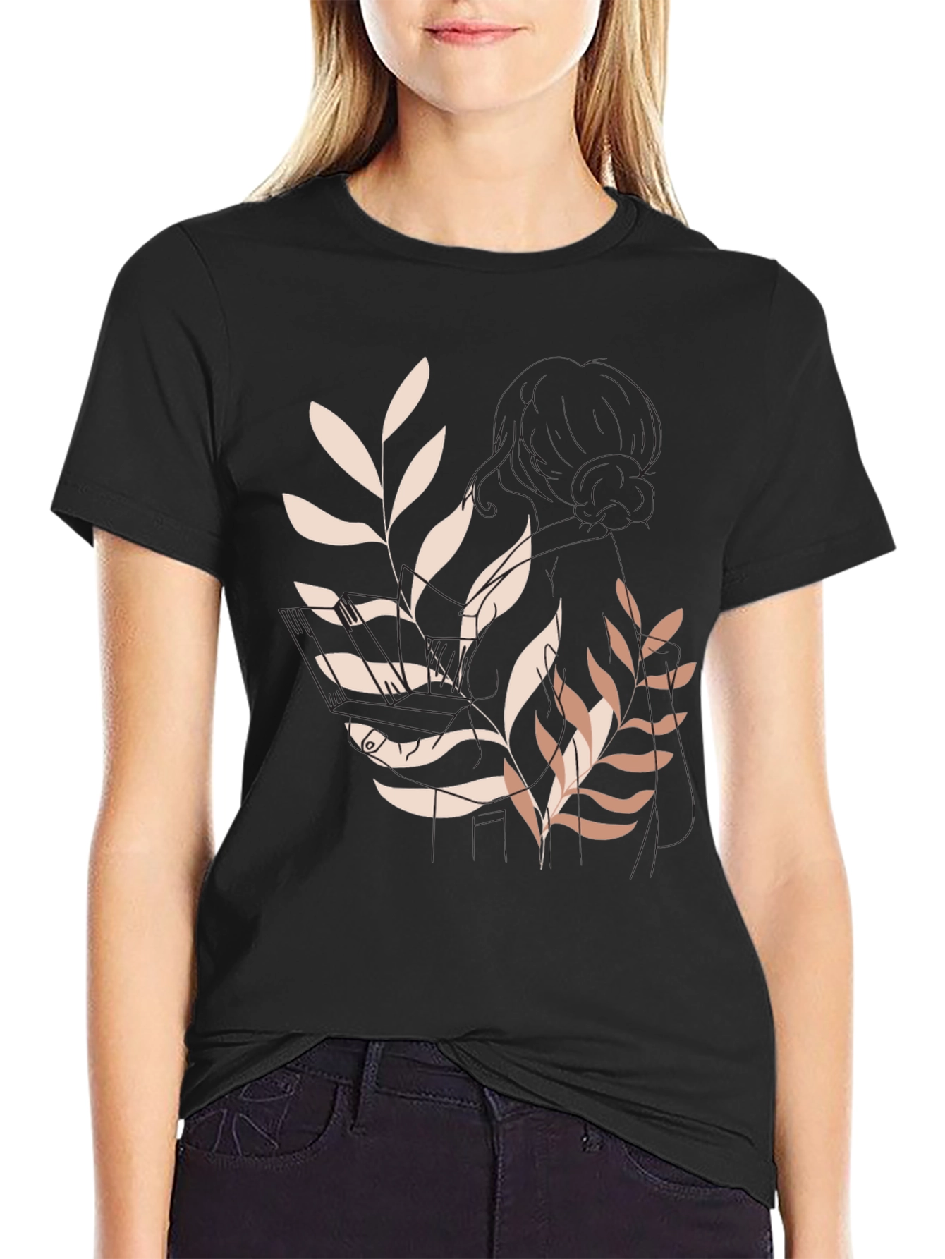 Botanical Print Black Tee - Modern Casual Style
