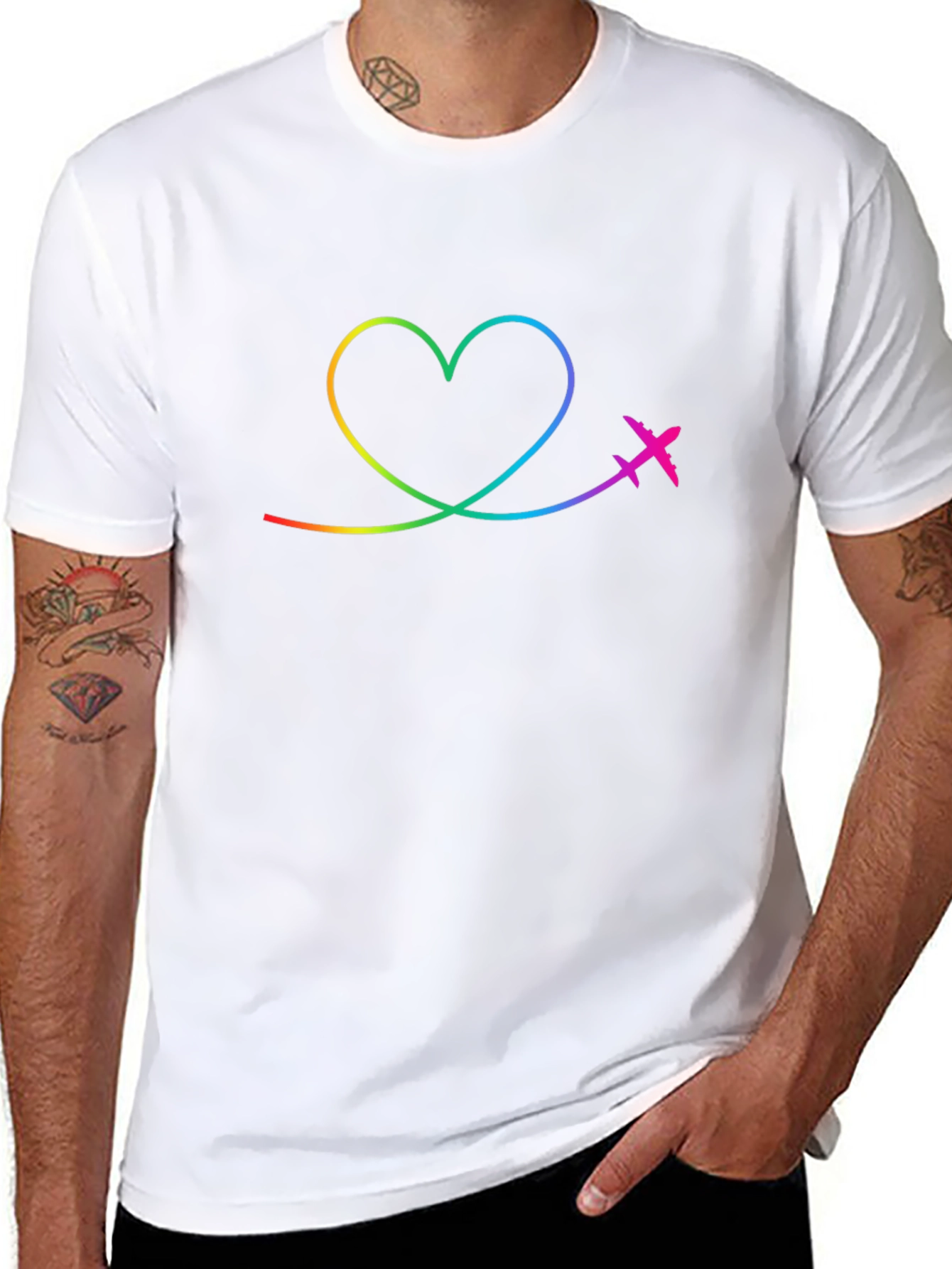 Rainbow Heart Airplane Travel T-Shirt