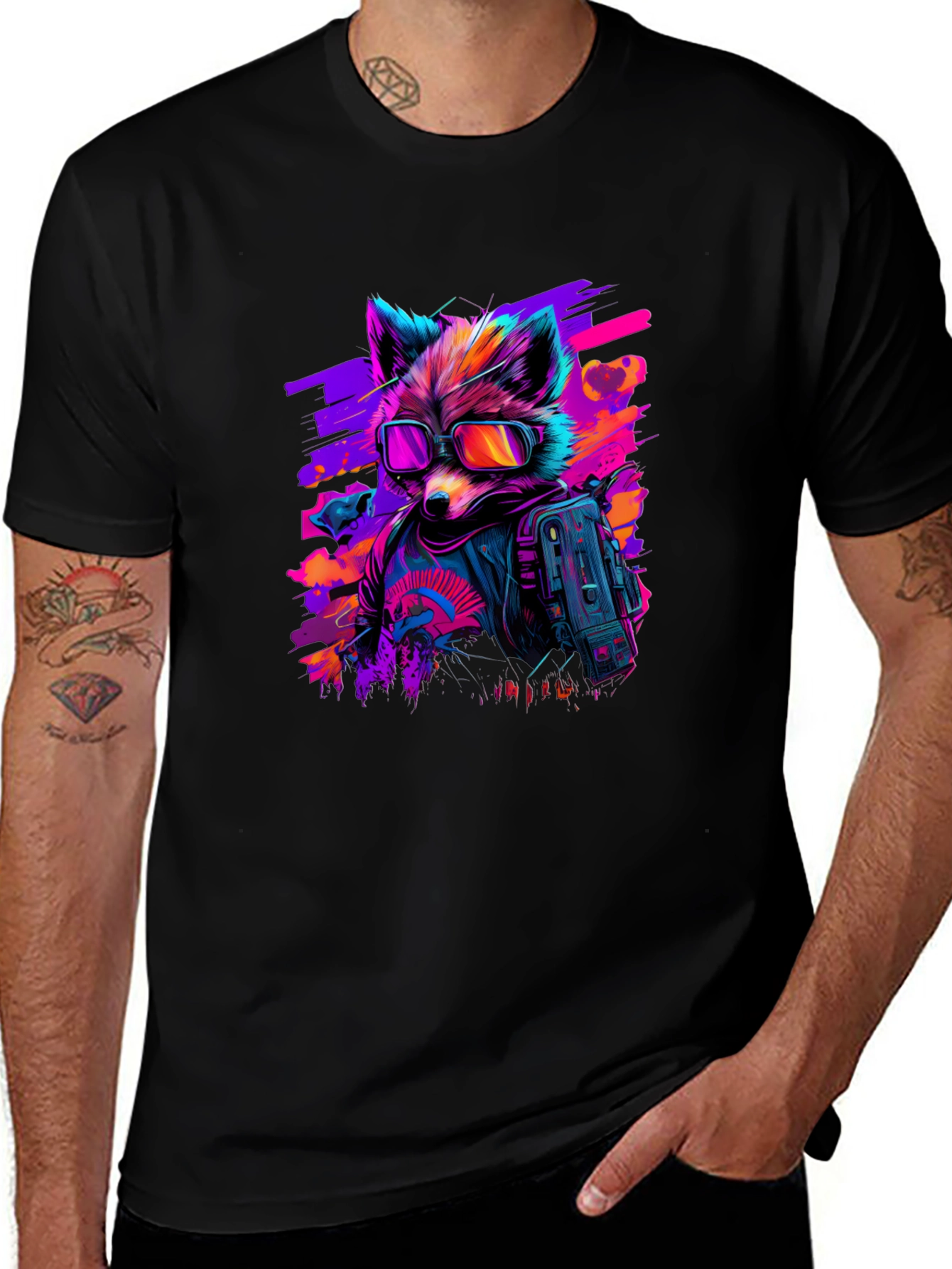 Retro Raccoon T-Shirt - Cool Neon Design