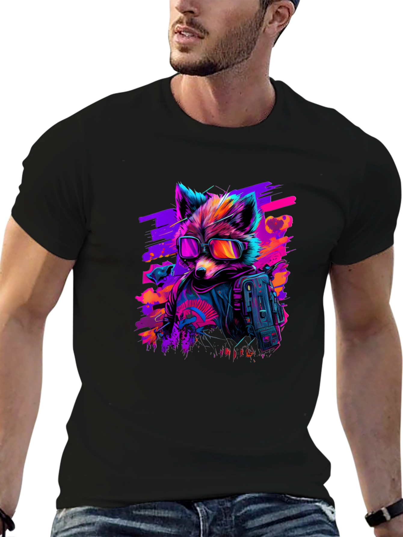 Retro Raccoon T-Shirt - Cool Neon Design