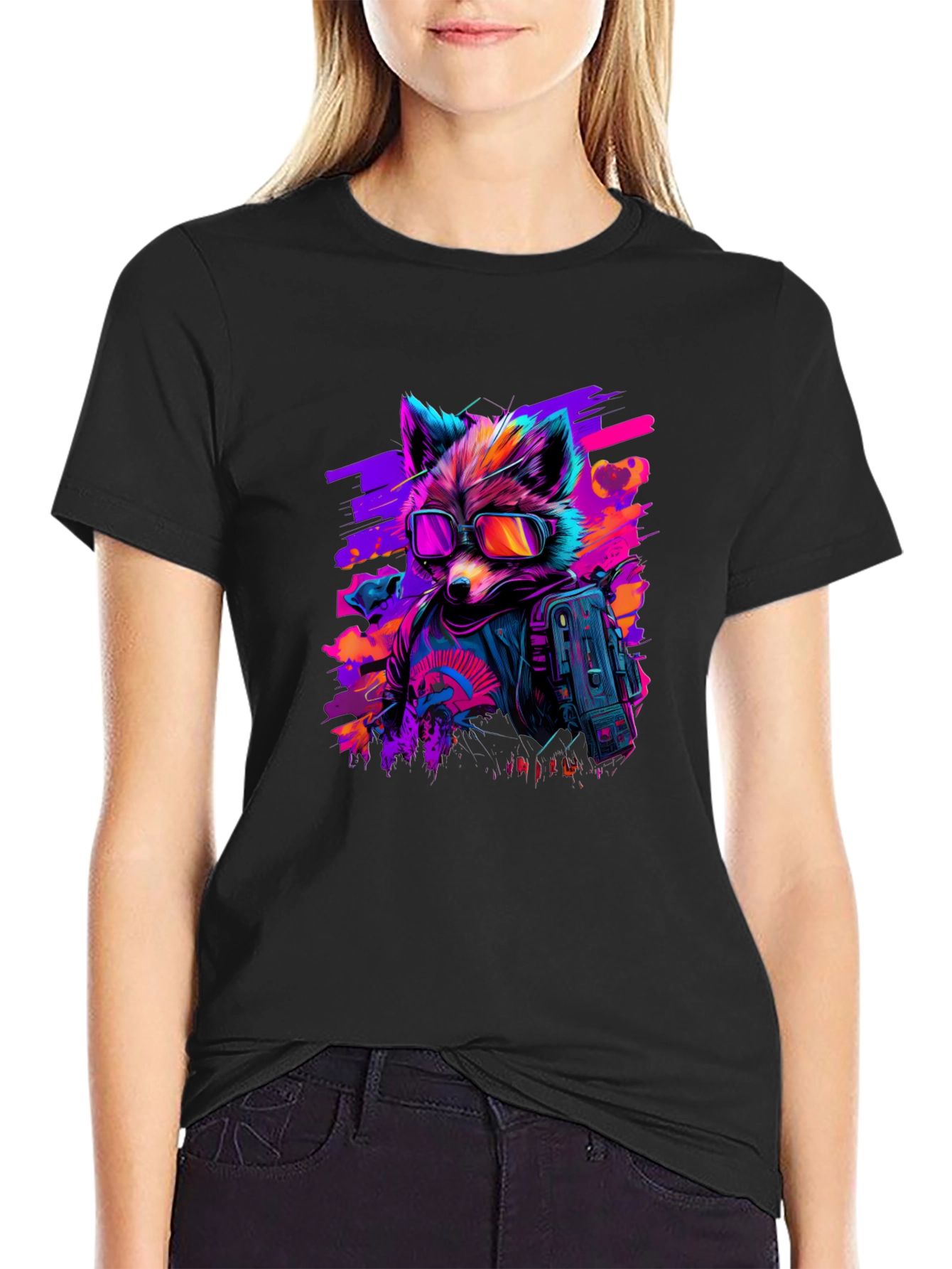 Retro Raccoon T-Shirt - Cool Neon Design
