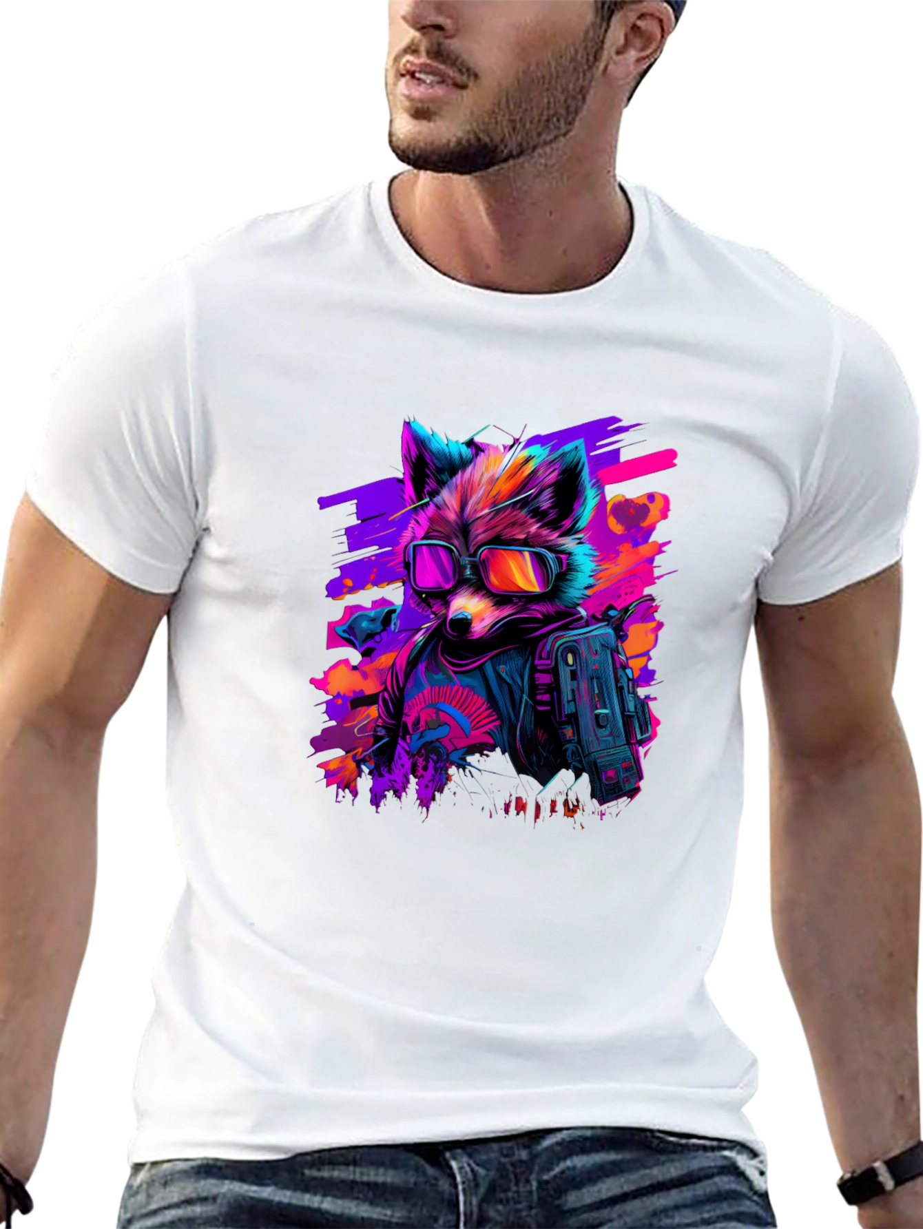 Retro Raccoon T-Shirt - Cool Neon Design