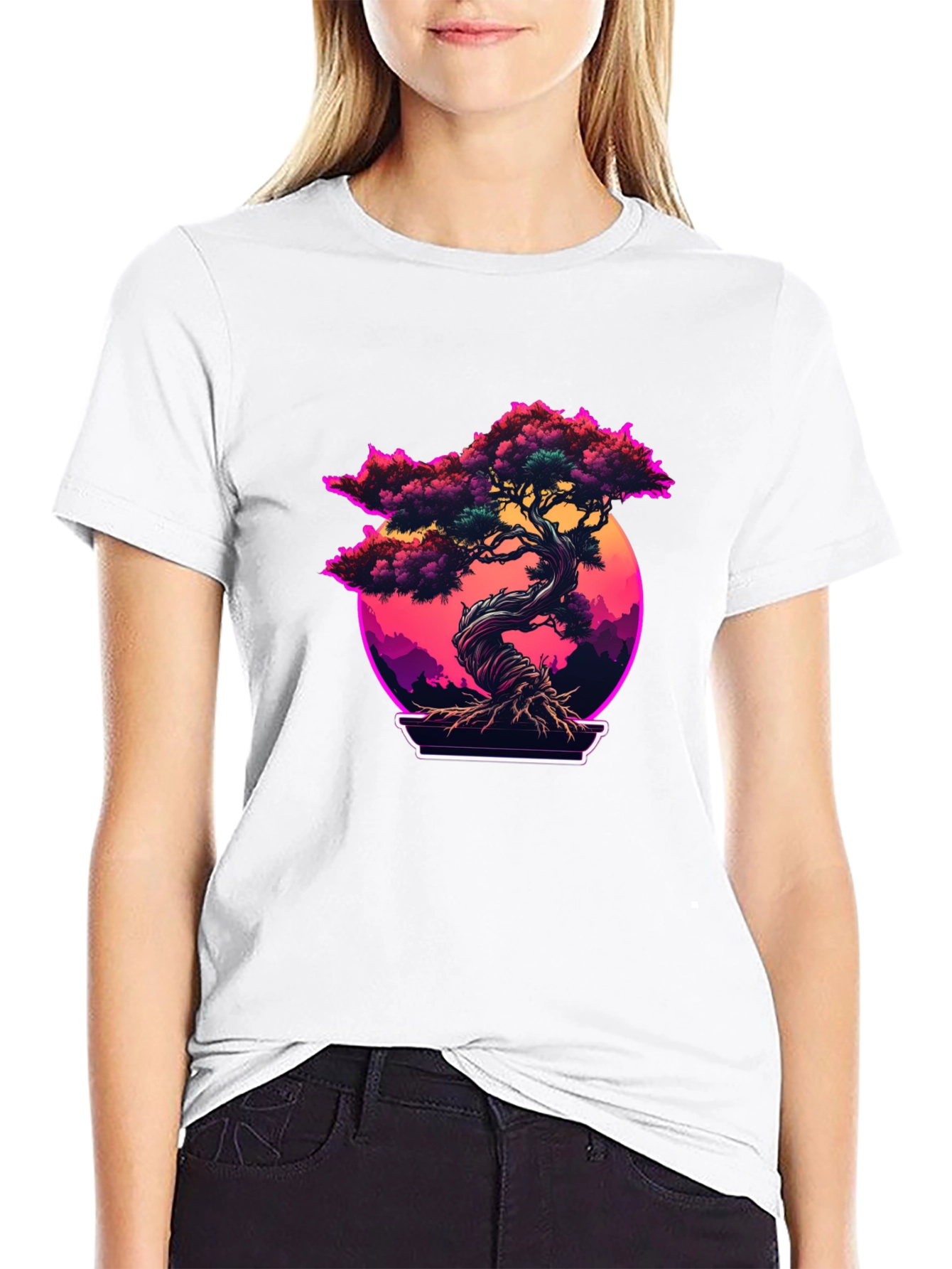 Retro Bonsai Tree Graphic T-Shirt