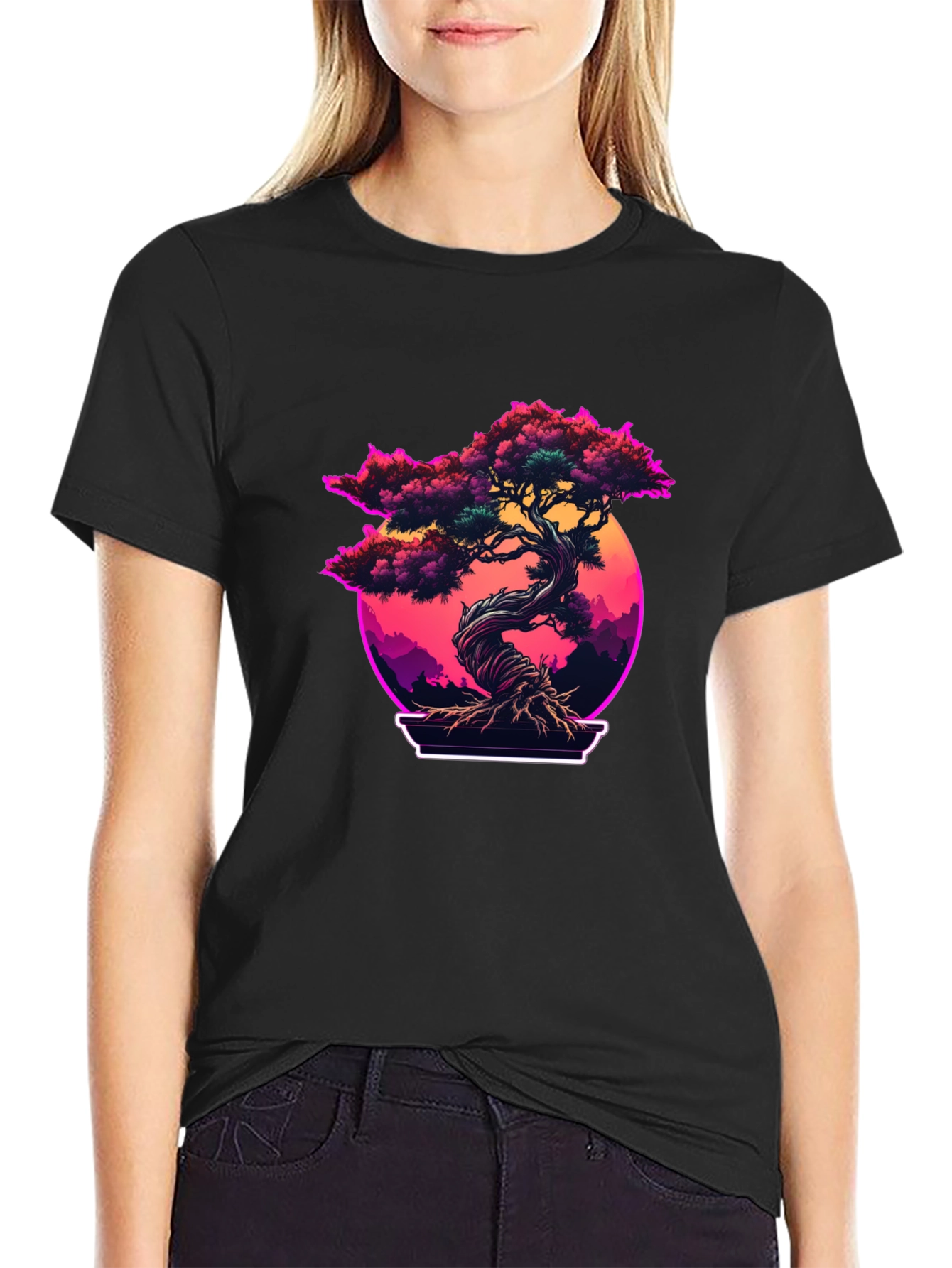 Retro Bonsai Tree Graphic T-Shirt