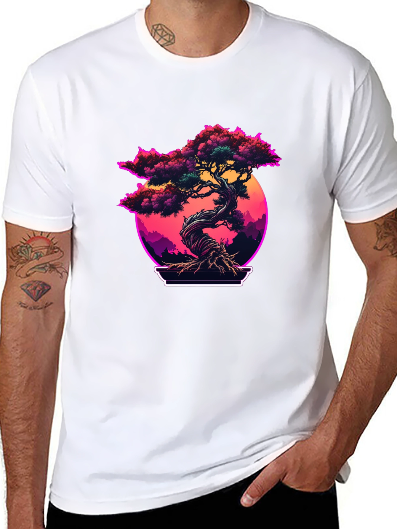 Retro Bonsai Tree Graphic T-Shirt