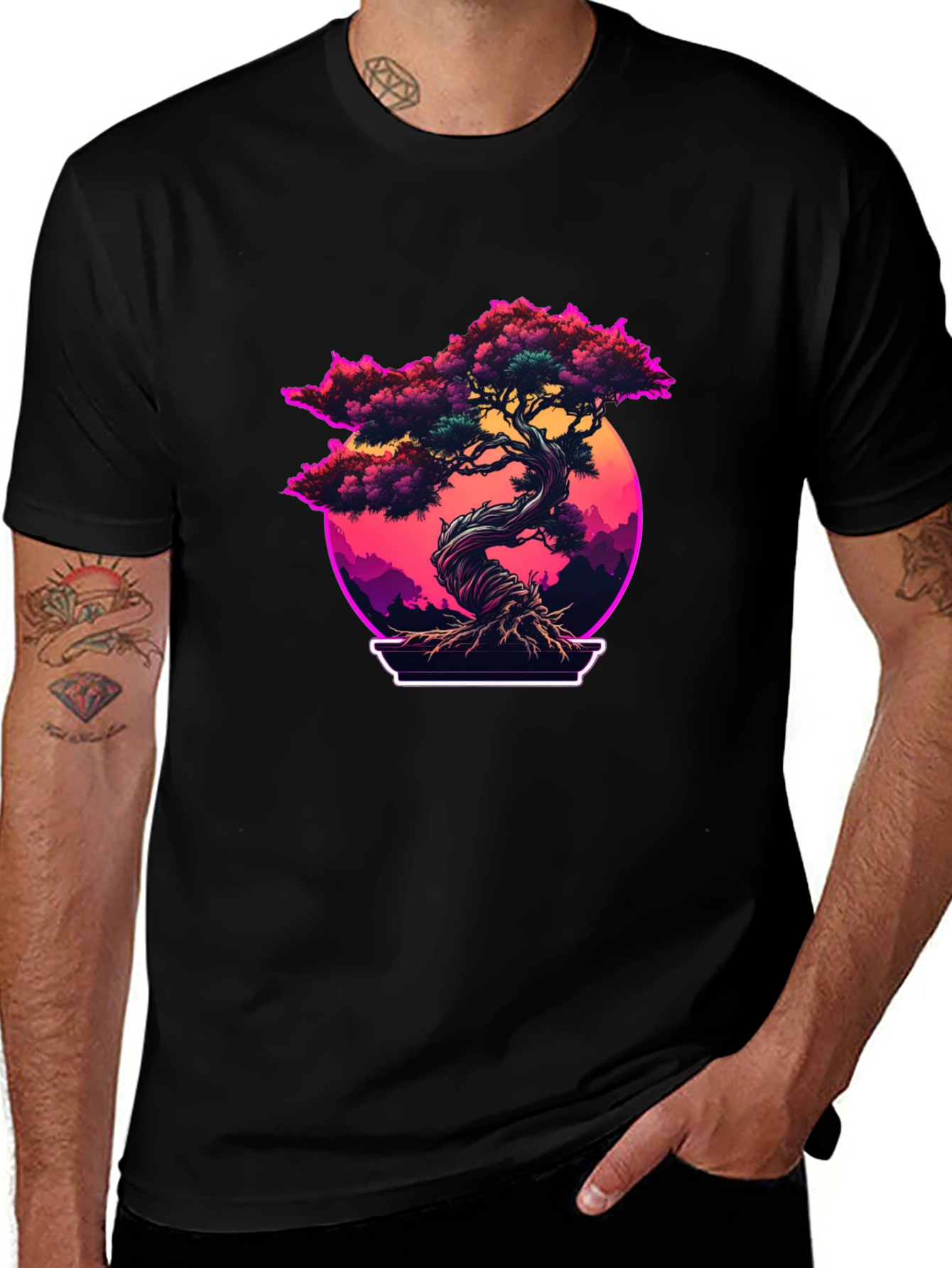 Retro Bonsai Tree Graphic T-Shirt
