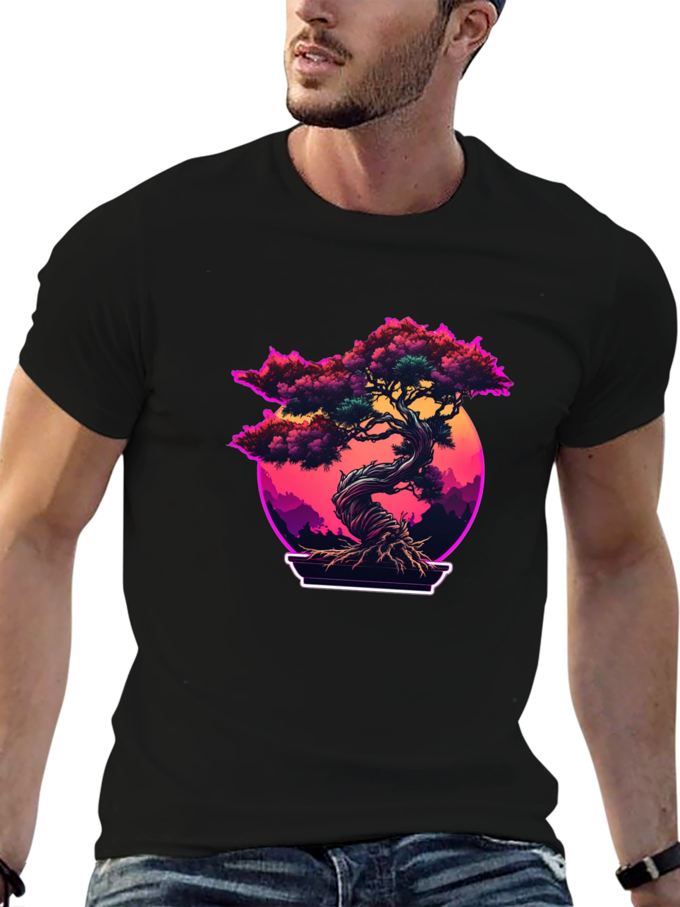 Retro Bonsai Tree Graphic T-Shirt