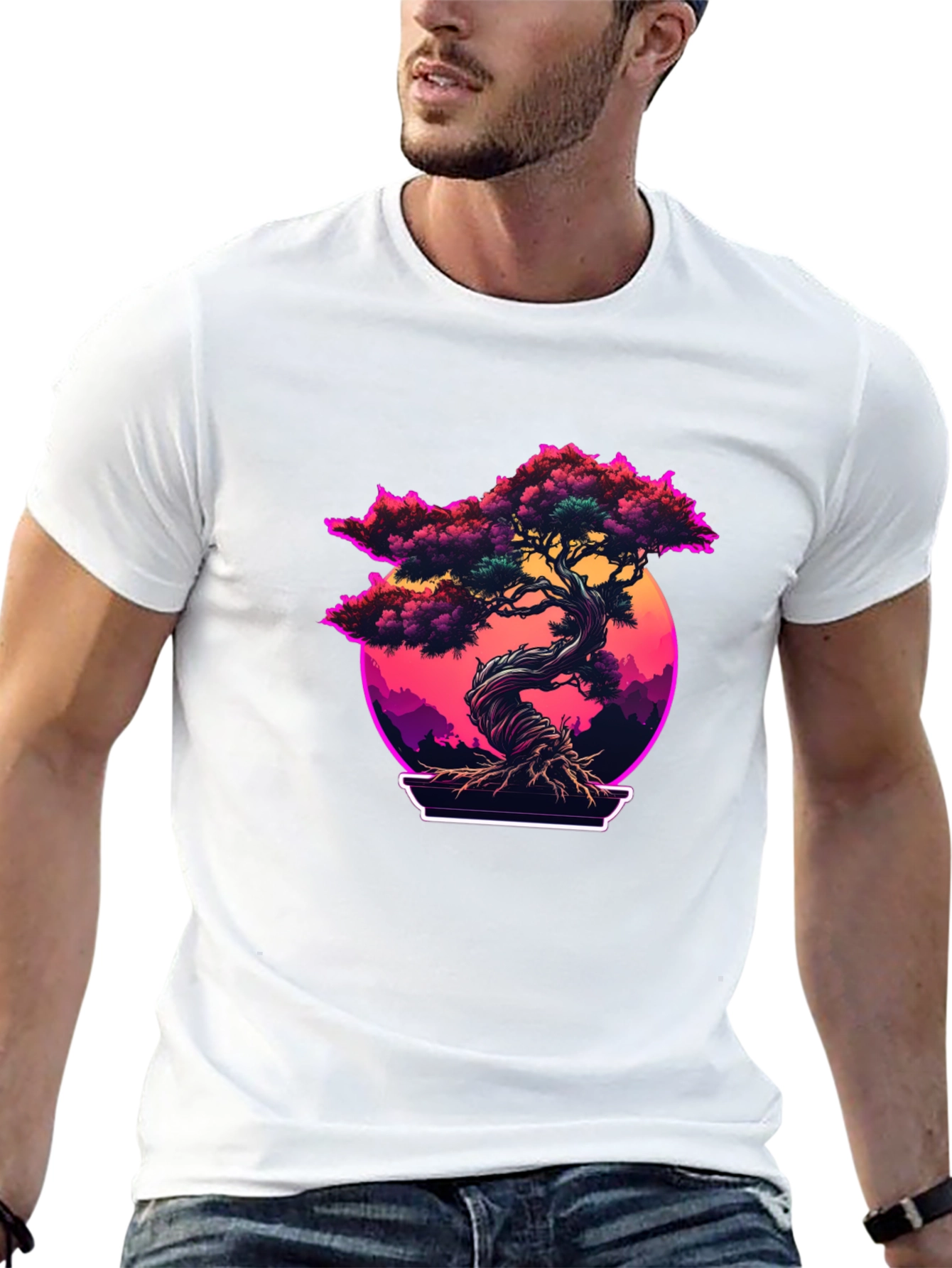 Retro Bonsai Tree Graphic T-Shirt