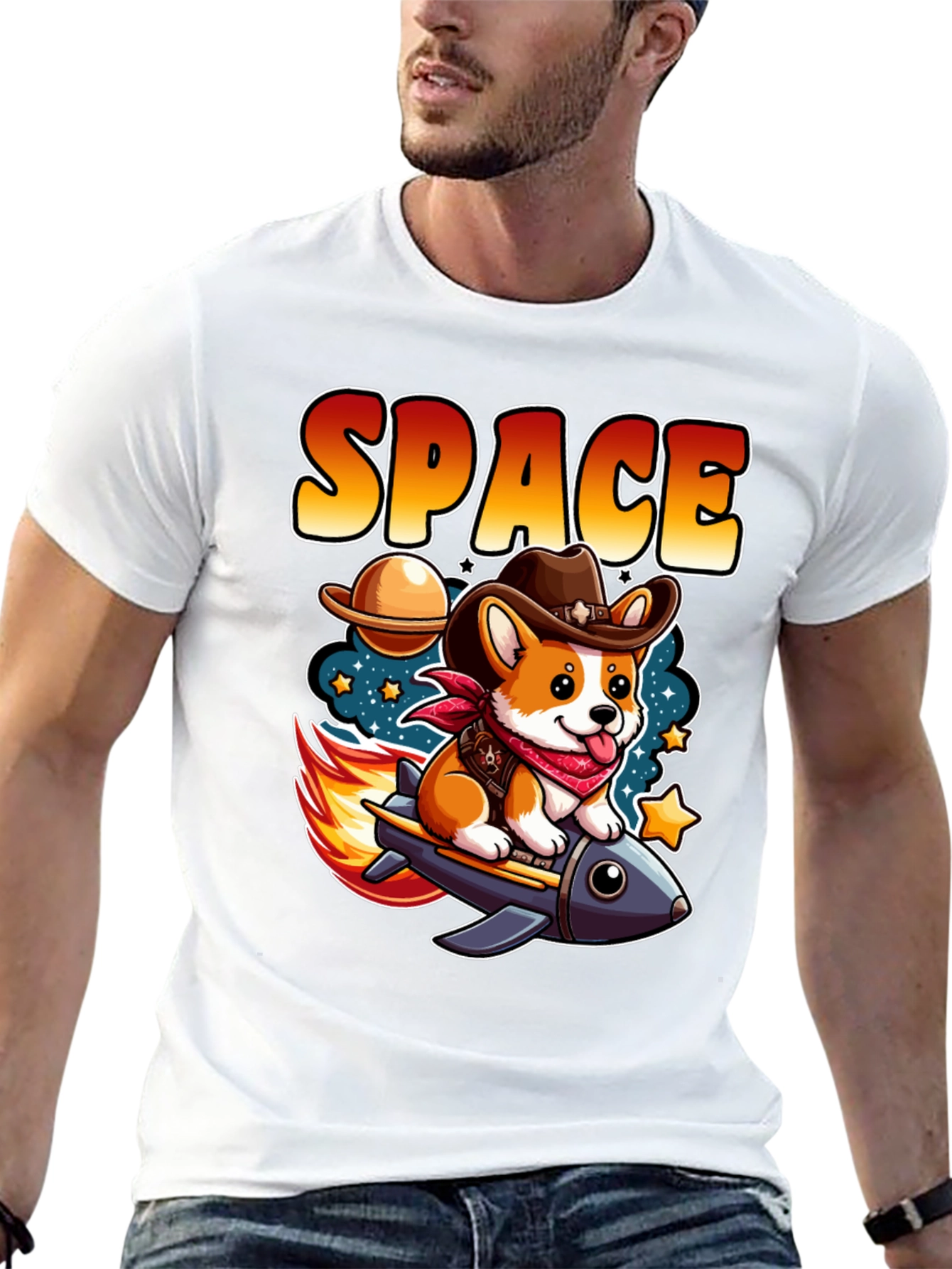 Space Cowboy Corgi Rocket T-Shirt