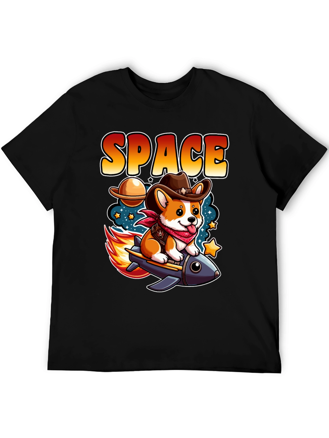 Space Cowboy Corgi Rocket T-Shirt