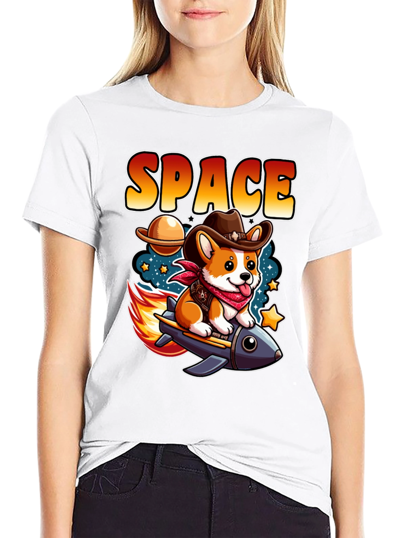 Space Cowboy Corgi Rocket T-Shirt