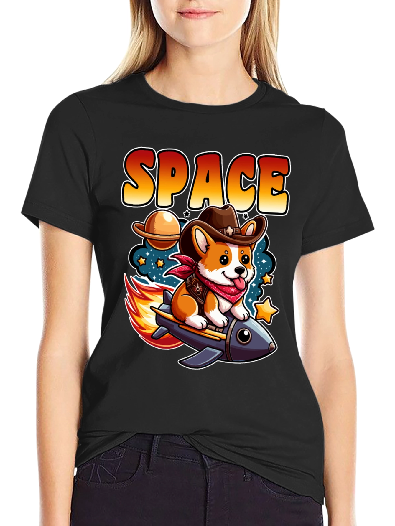 Space Cowboy Corgi Rocket T-Shirt