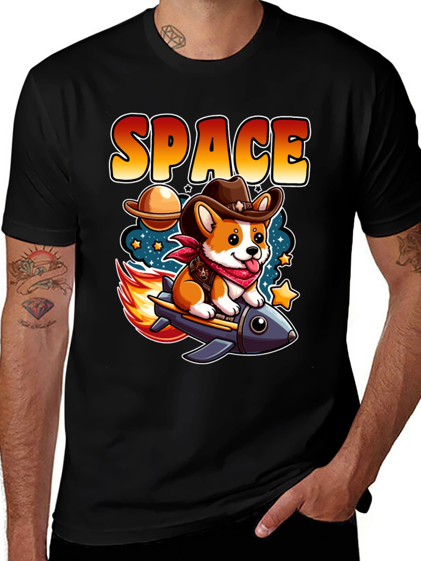 Space Cowboy Corgi Rocket T-Shirt