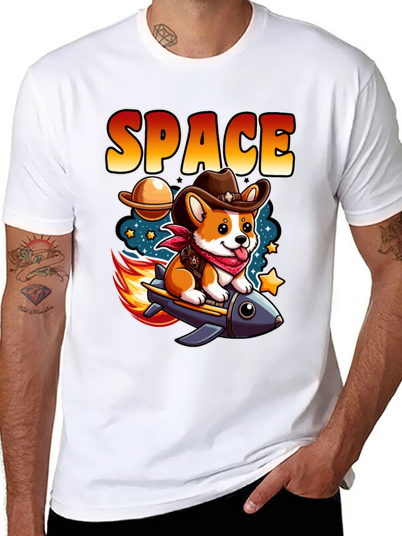 Space Cowboy Corgi Rocket T-Shirt