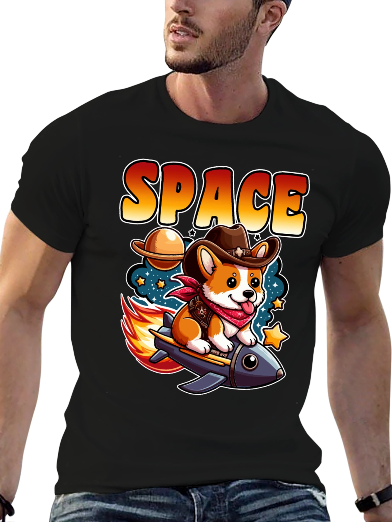 Space Cowboy Corgi Rocket T-Shirt