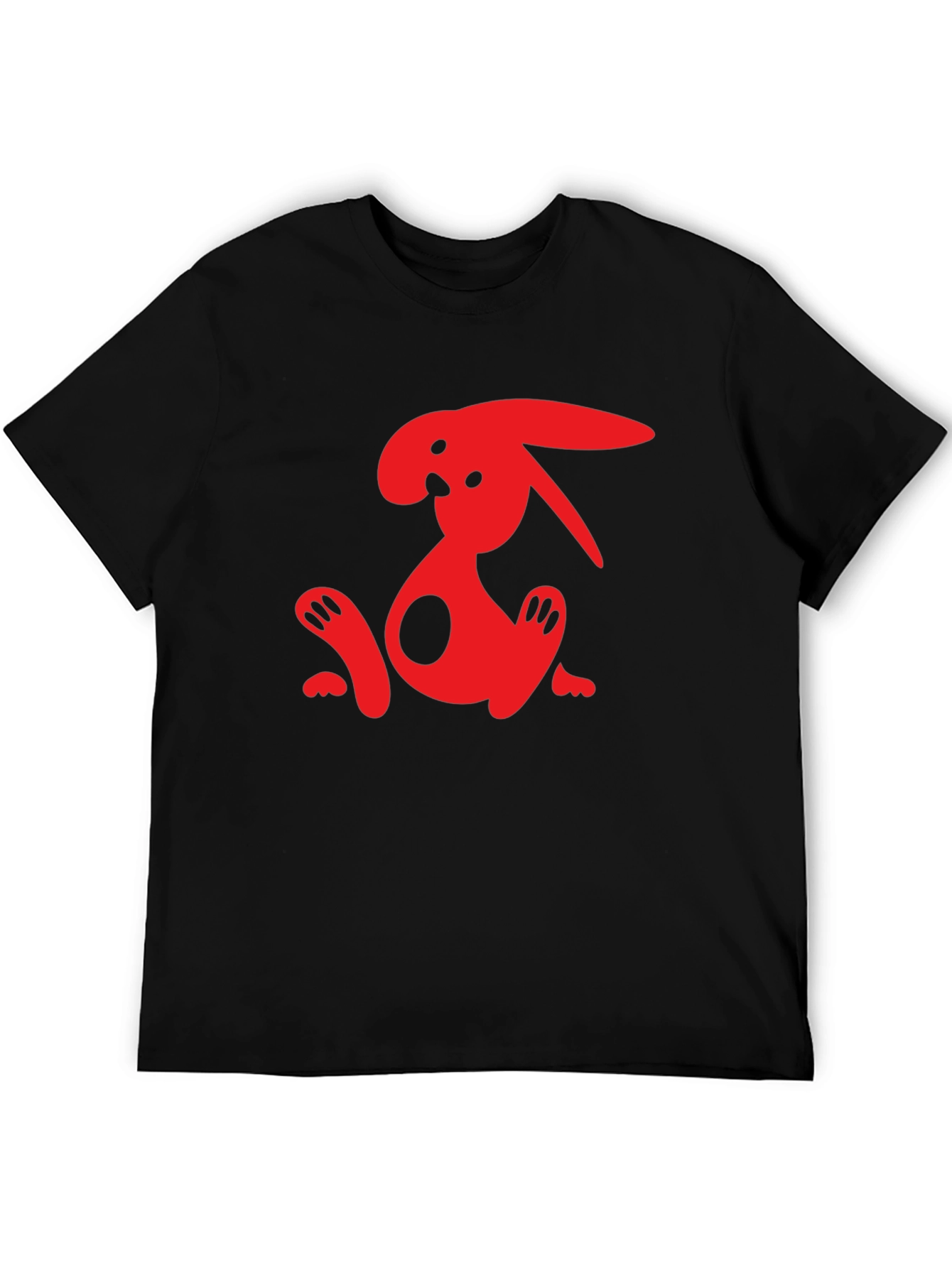 Black T-Shirt with Abstract Red Rabbit Graphic