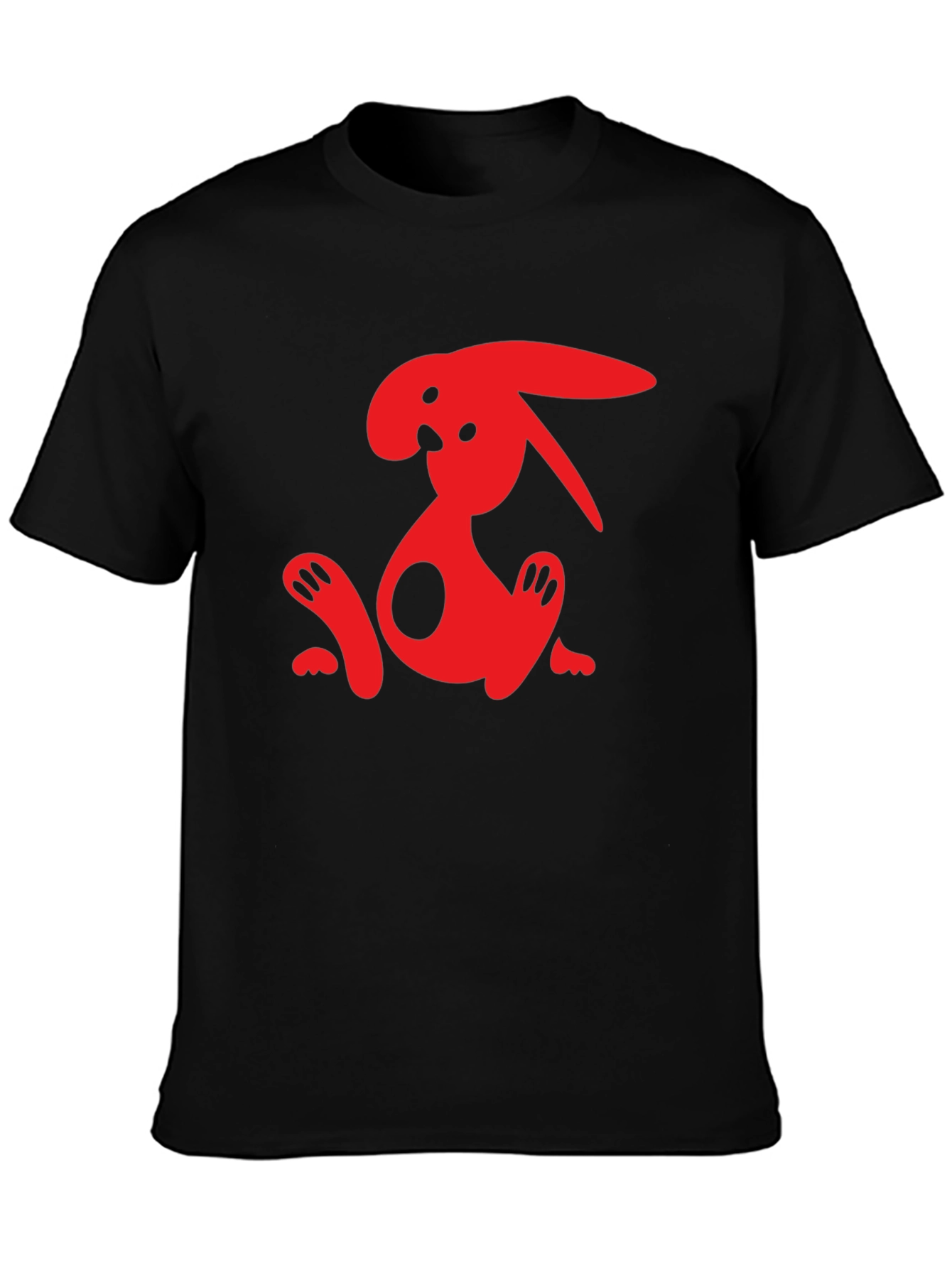 Black T-Shirt with Abstract Red Rabbit Graphic