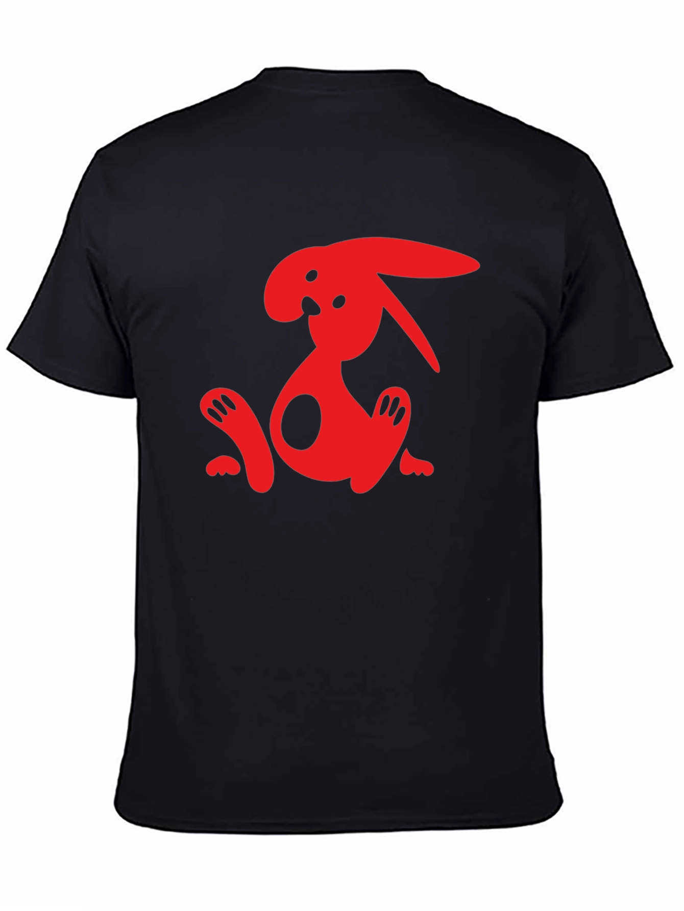 Black T-Shirt with Abstract Red Rabbit Graphic
