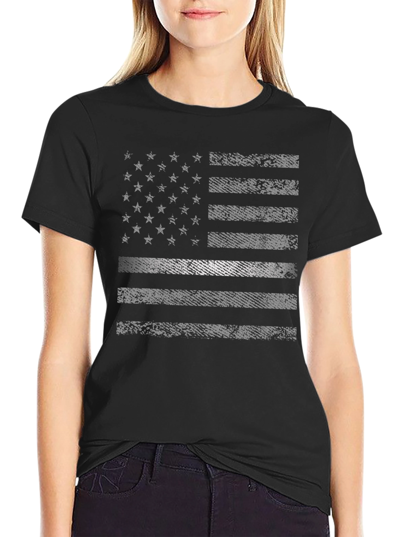 Distressed USA Flag Graphic Print Tee