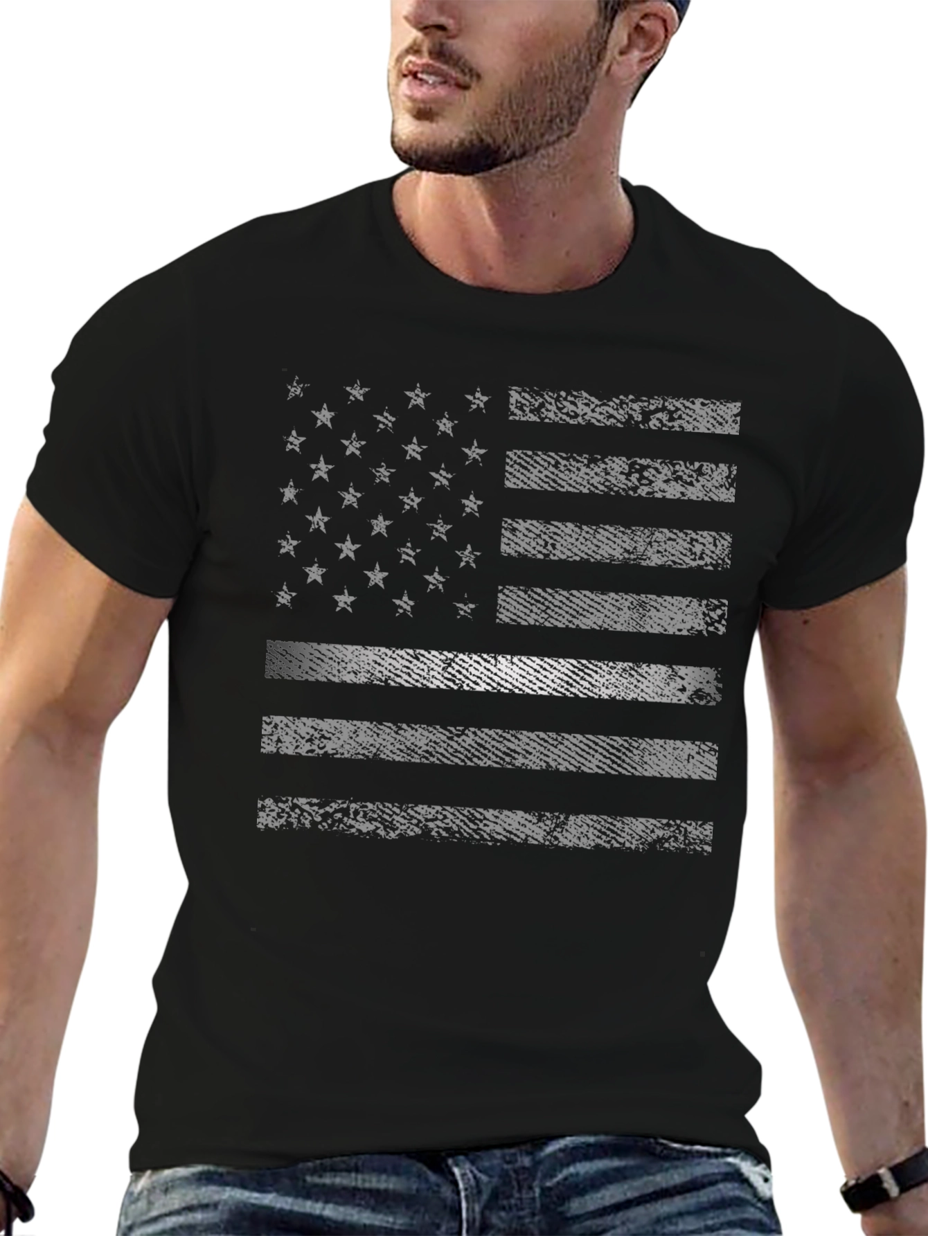 Distressed USA Flag Graphic Print Tee