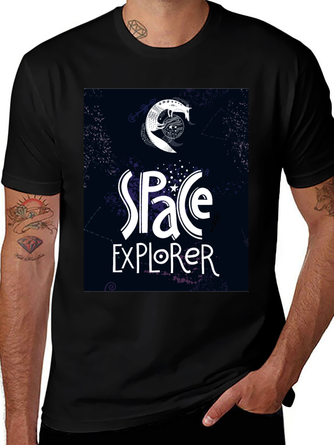 Space Explorer Graphic Tee - Black Casual T-Shirt