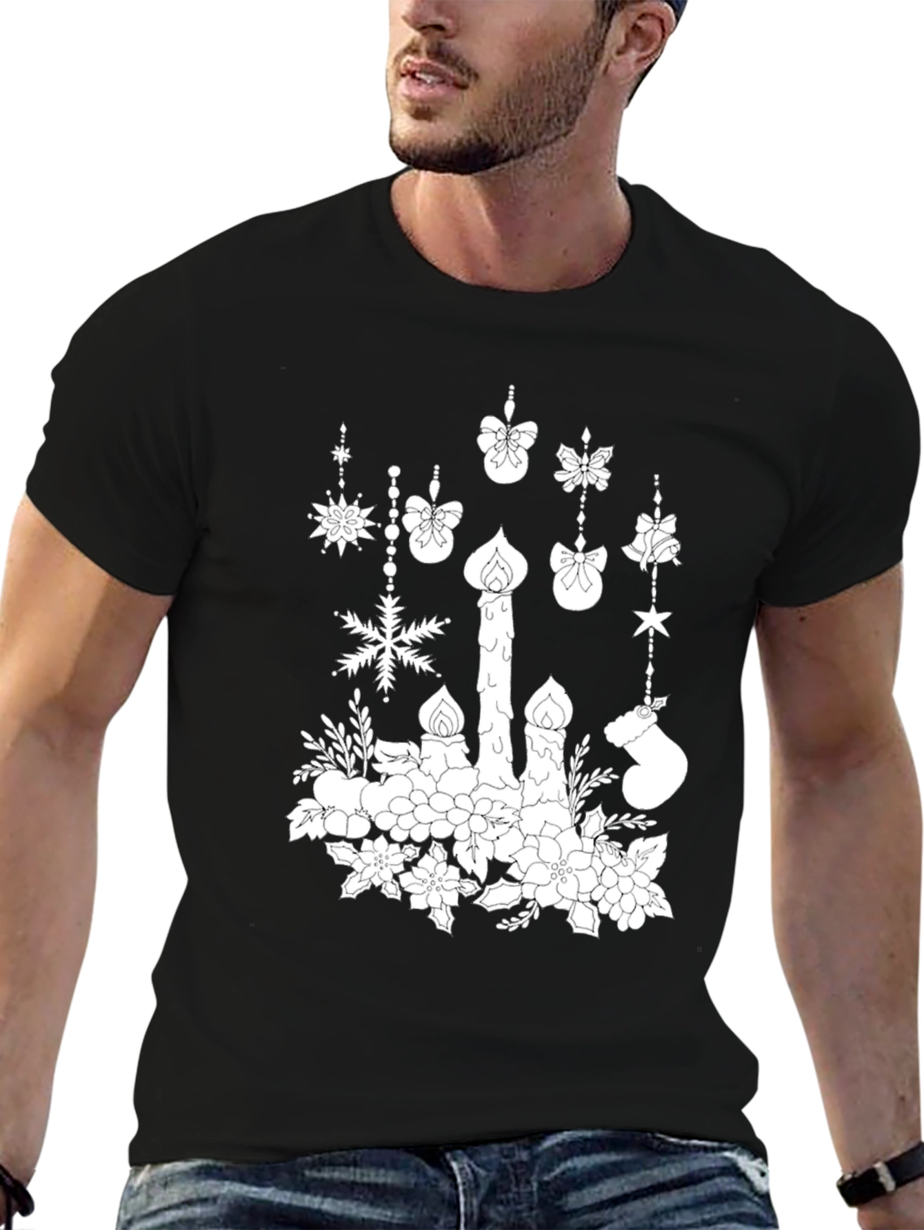 Festive Candle & Ornament Graphic Tee
