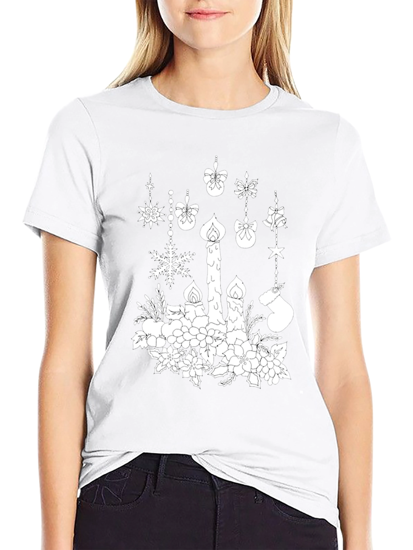 Festive Candle & Ornament Graphic Tee