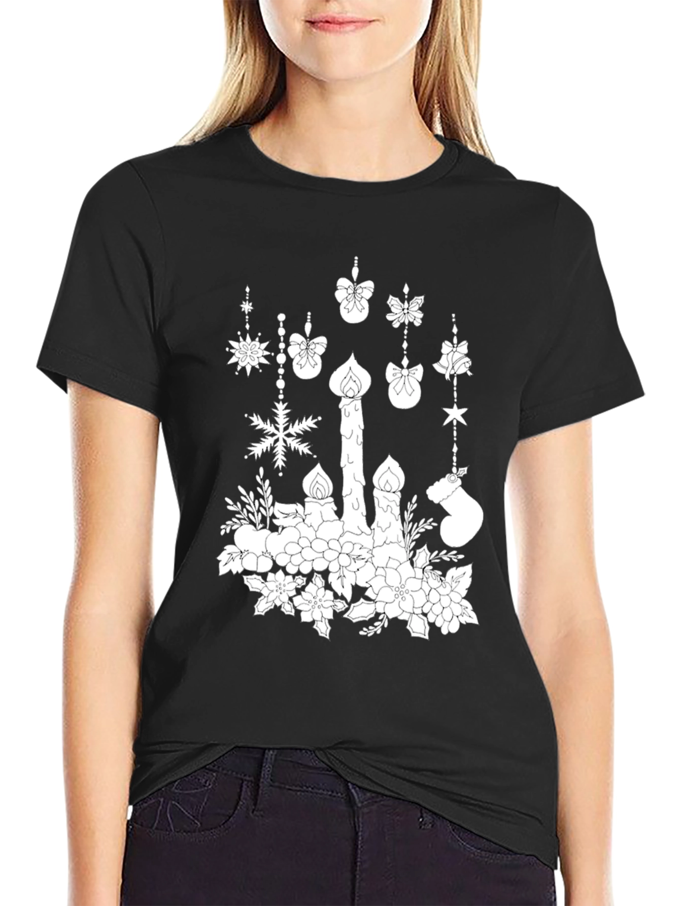 Festive Candle & Ornament Graphic Tee