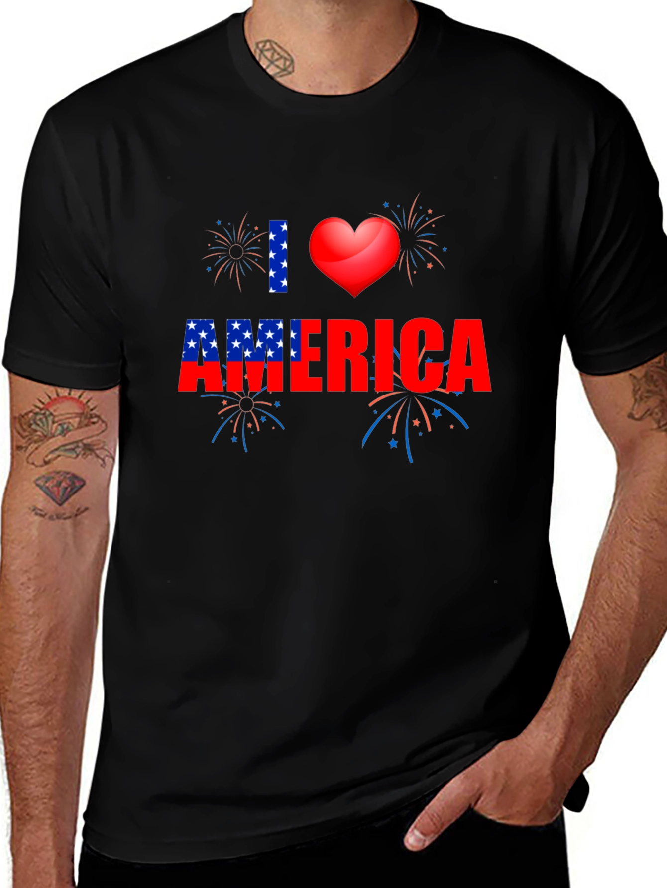 Patriotic I Heart America Black T-Shirt