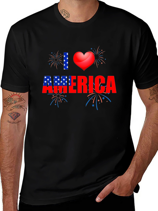 Patriotic I Heart America Black T-Shirt