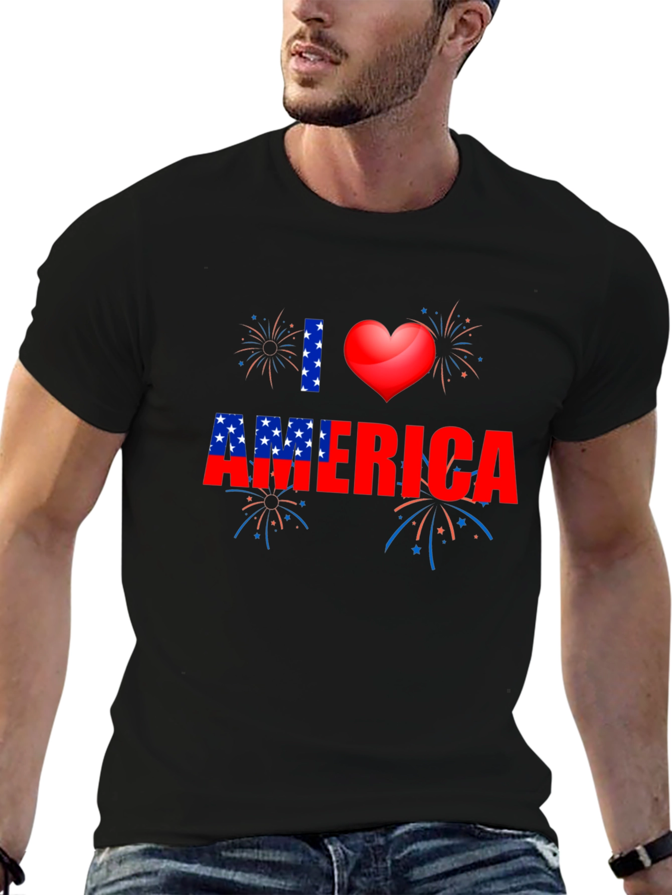 Patriotic I Heart America Black T-Shirt