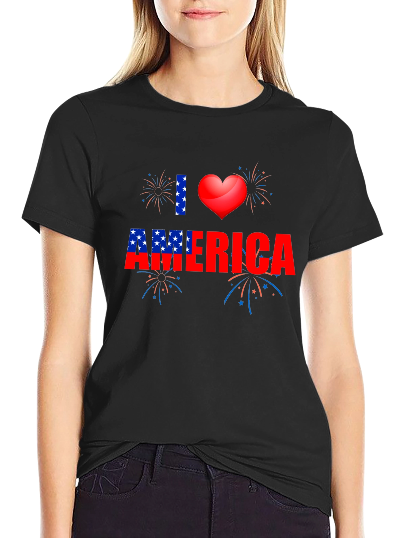 Patriotic I Heart America Black T-Shirt