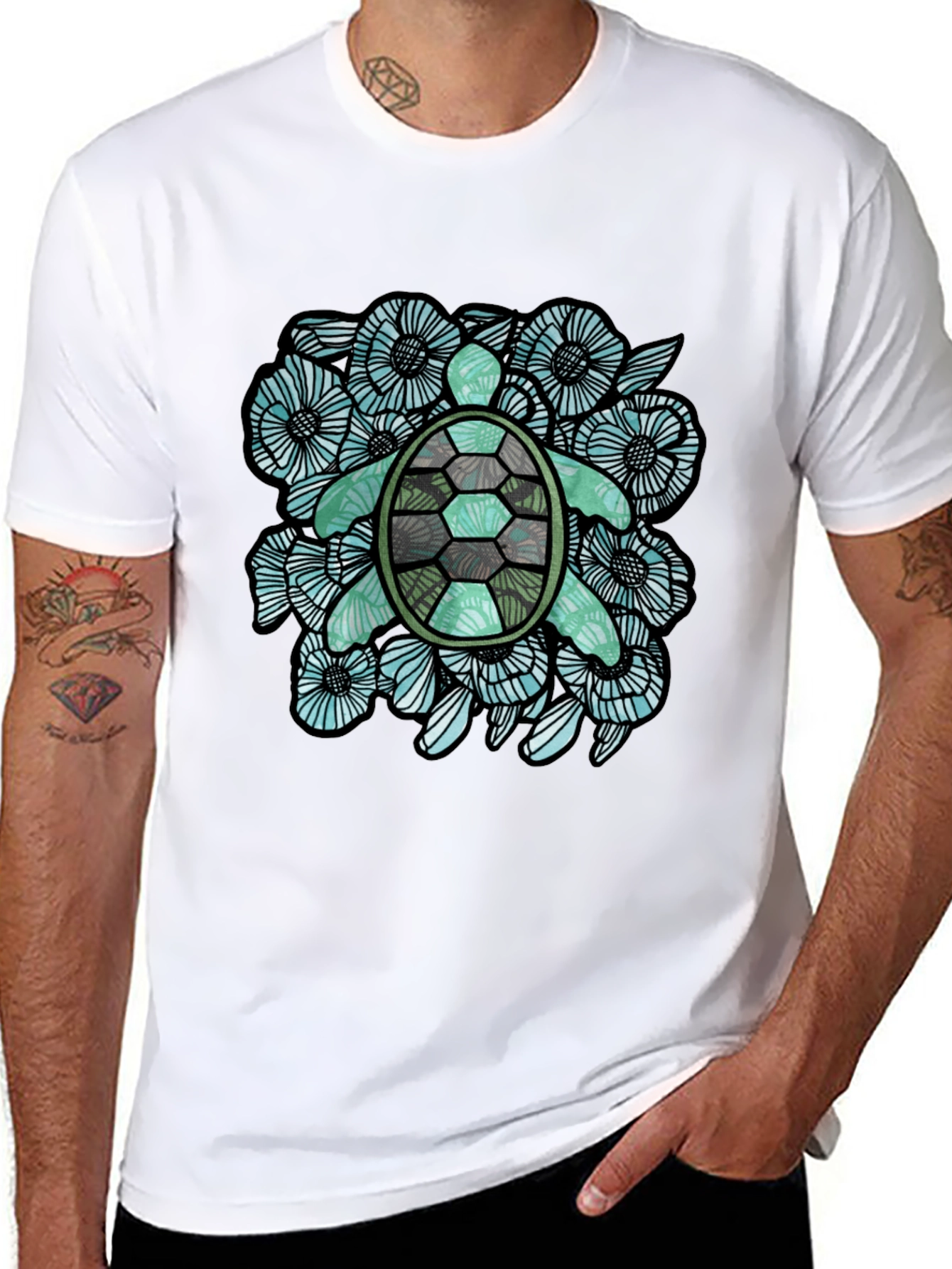 Sea Turtle Floral Graphic T-Shirt