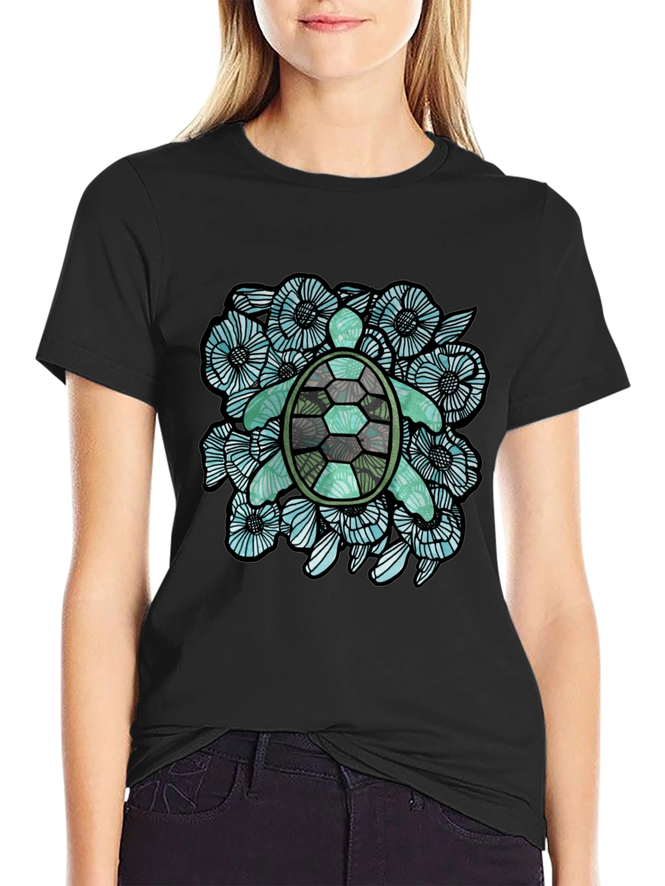 Sea Turtle Floral Graphic T-Shirt