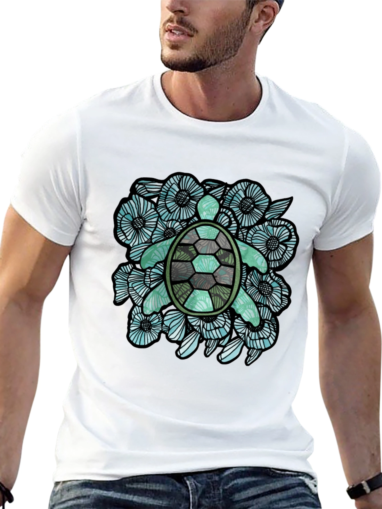 Sea Turtle Floral Graphic T-Shirt