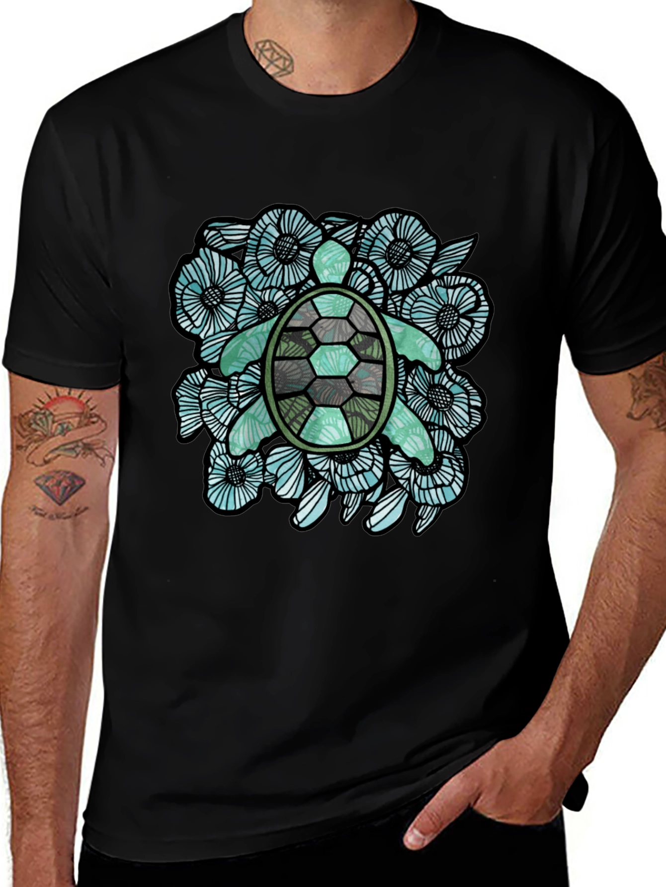 Sea Turtle Floral Graphic T-Shirt
