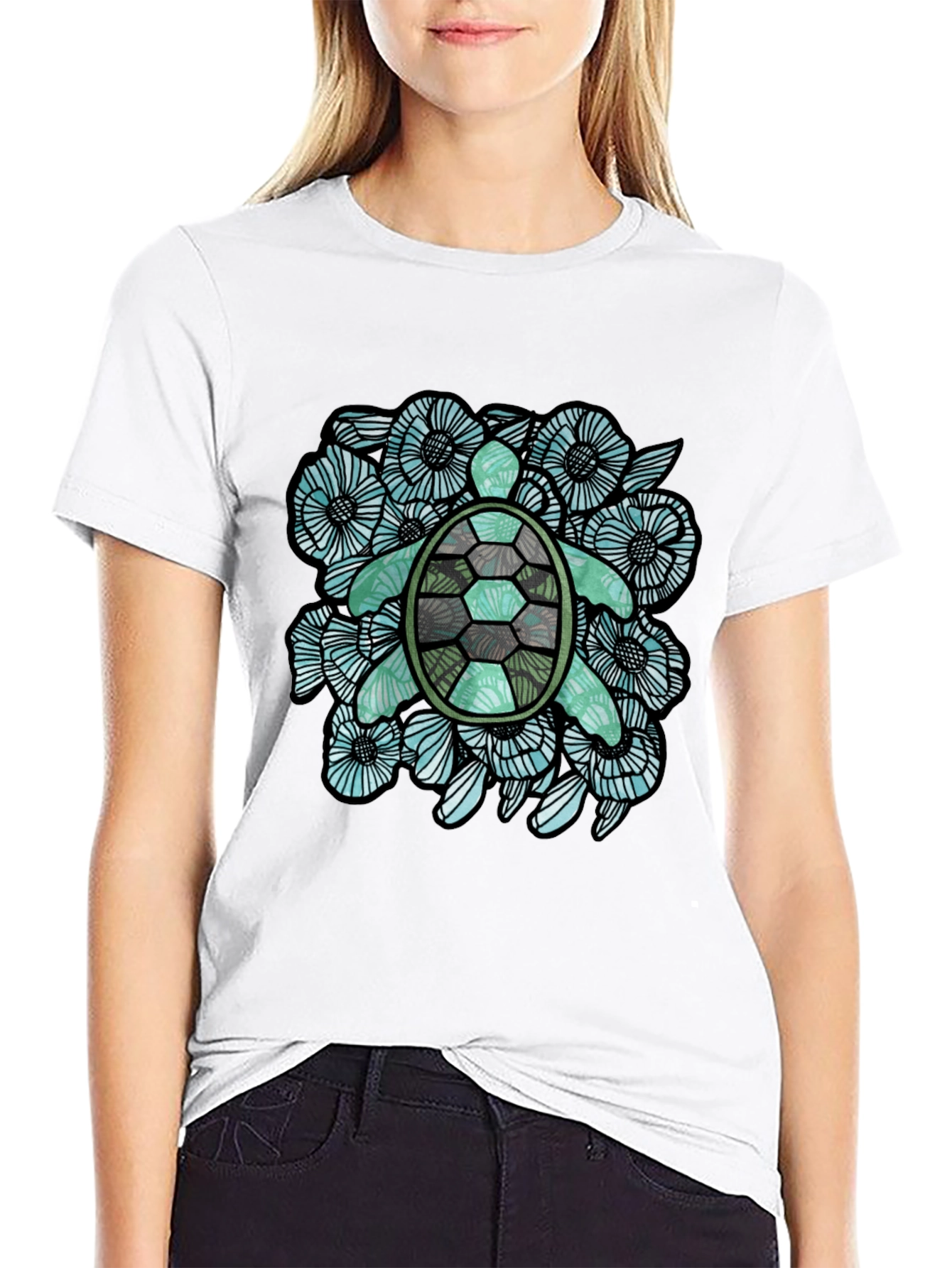 Sea Turtle Floral Graphic T-Shirt