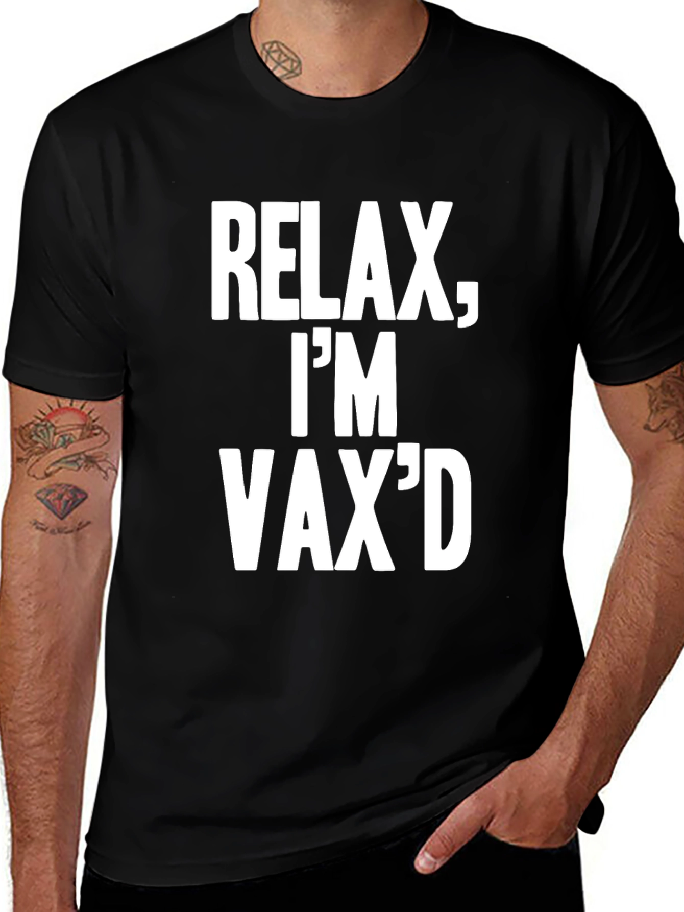Relax Im Vaxd T-Shirt - Black Crew Neck Tee