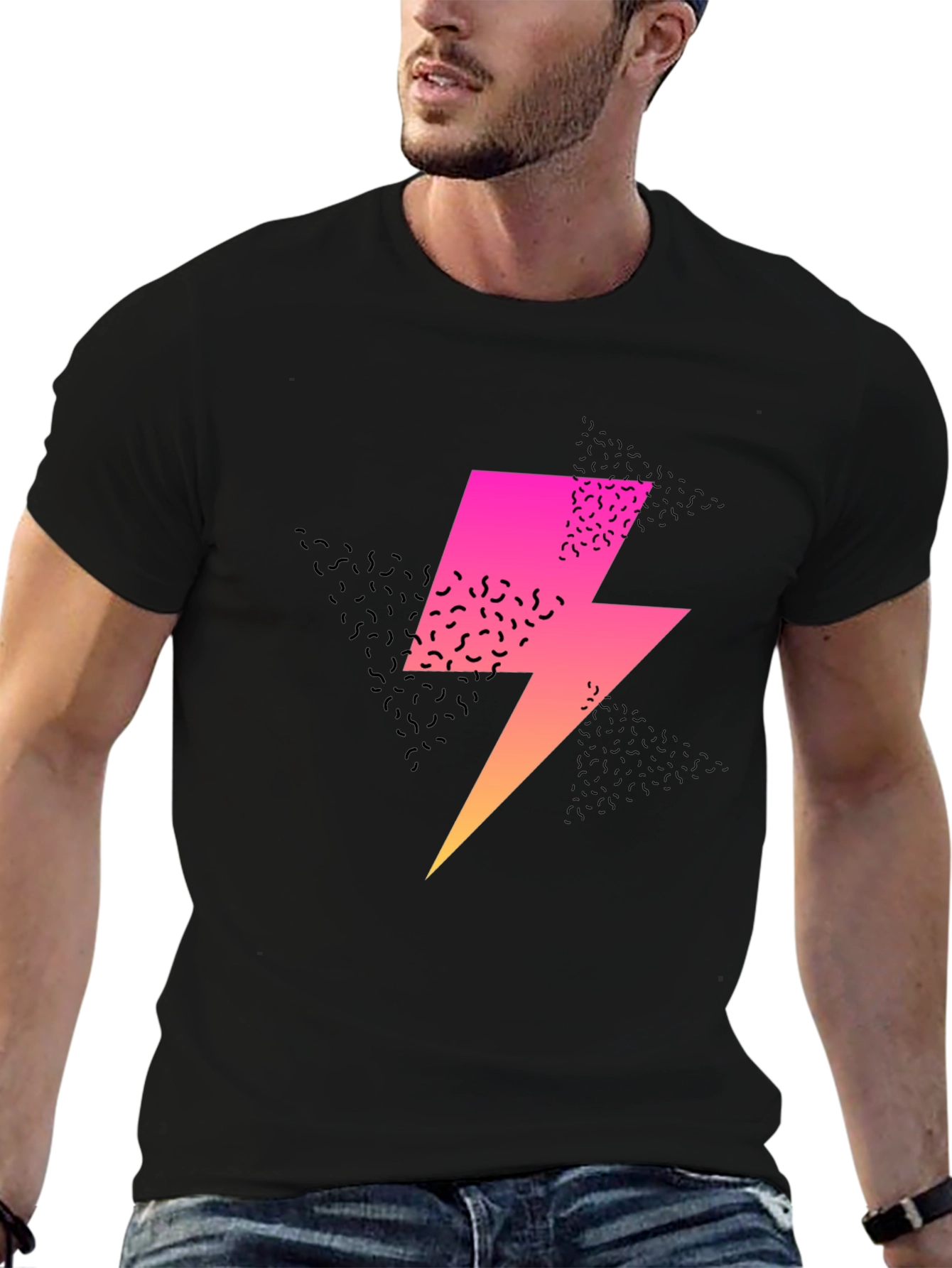 Retro Lightning Bolt Graphic T-Shirt