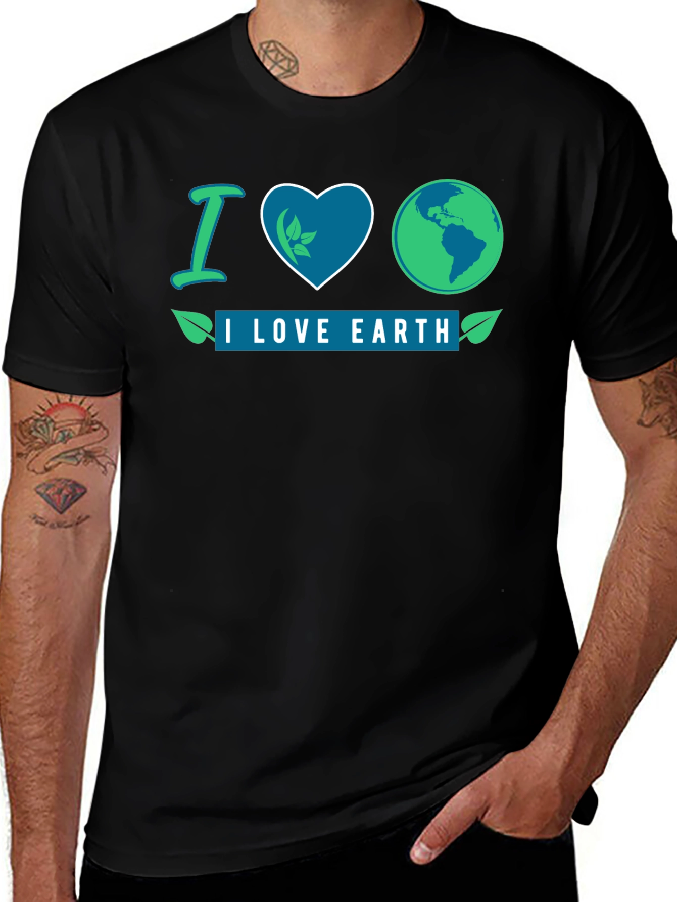I Love Earth Black Graphic T-Shirt