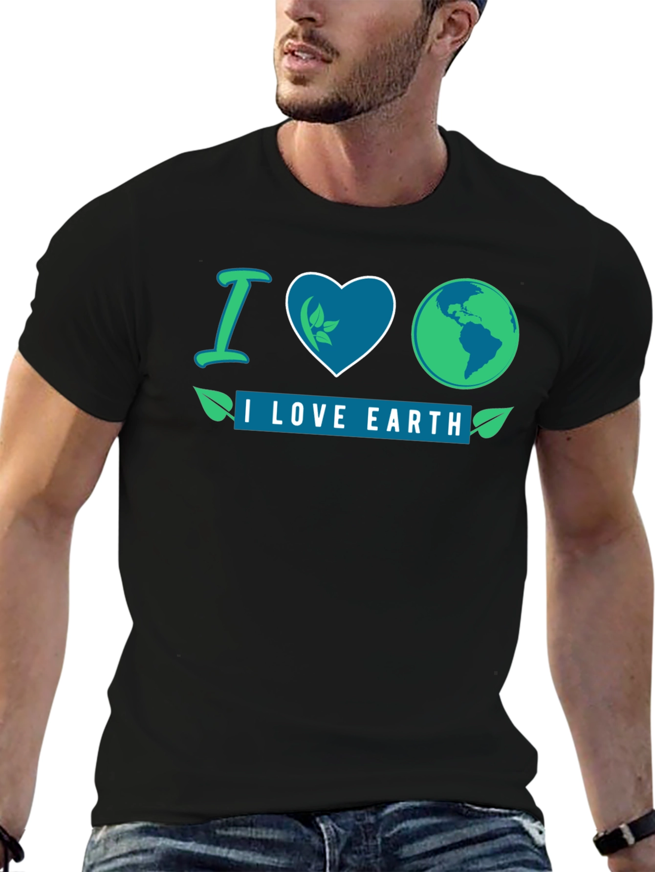 I Love Earth Black Graphic T-Shirt