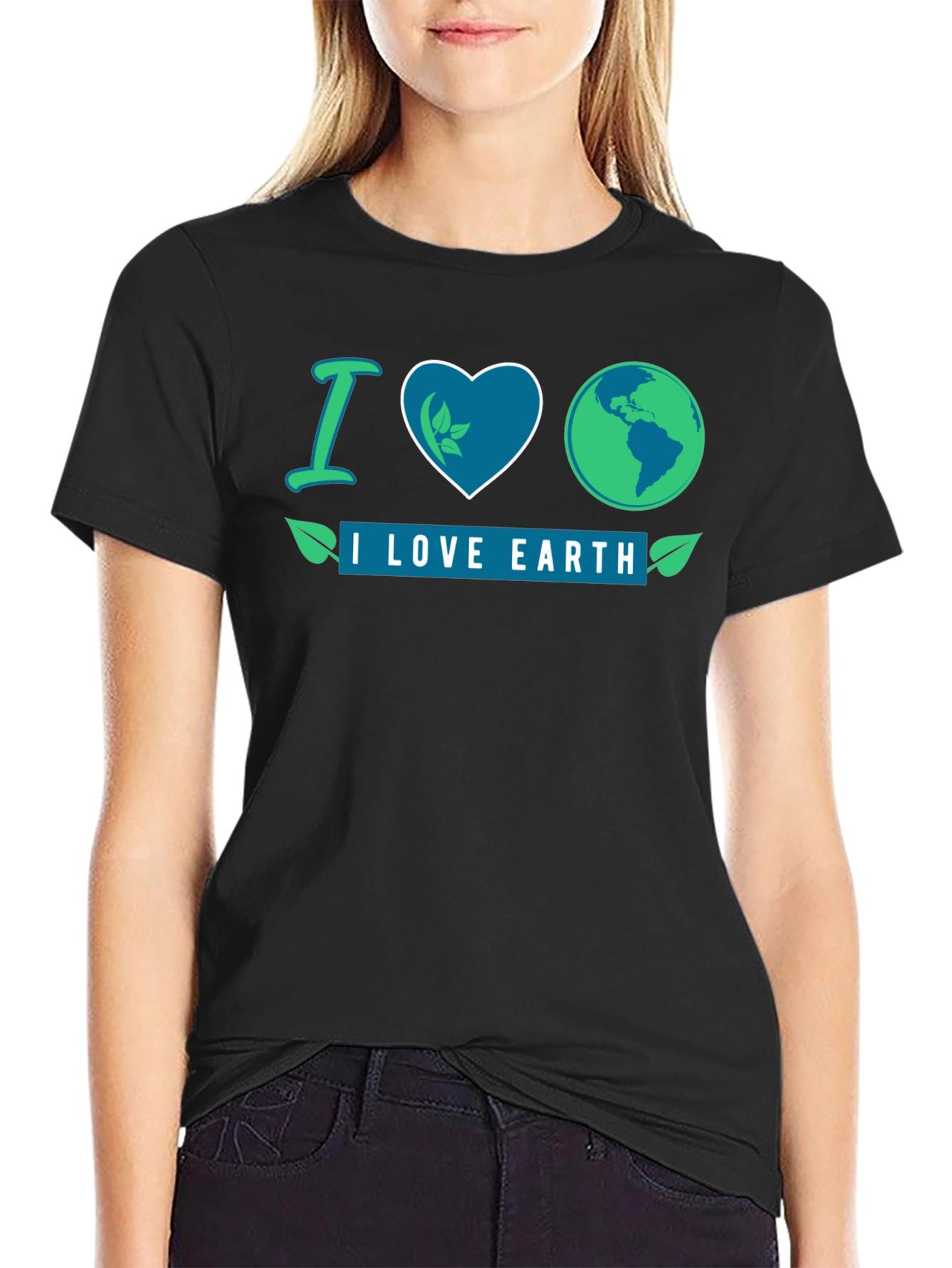 I Love Earth Black Graphic T-Shirt