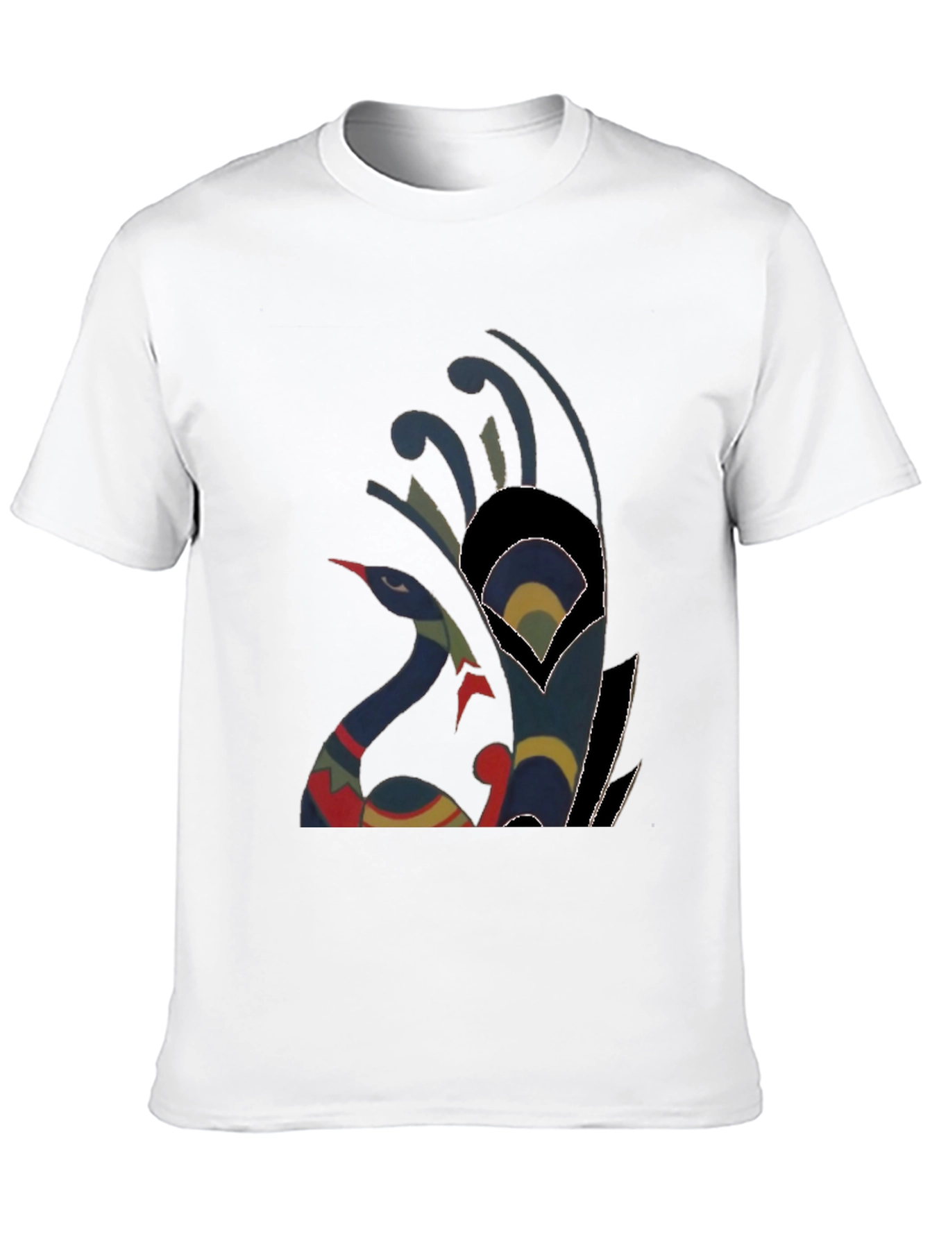 Abstract Peacock Graphic Tee - Casual Black T-Shirt