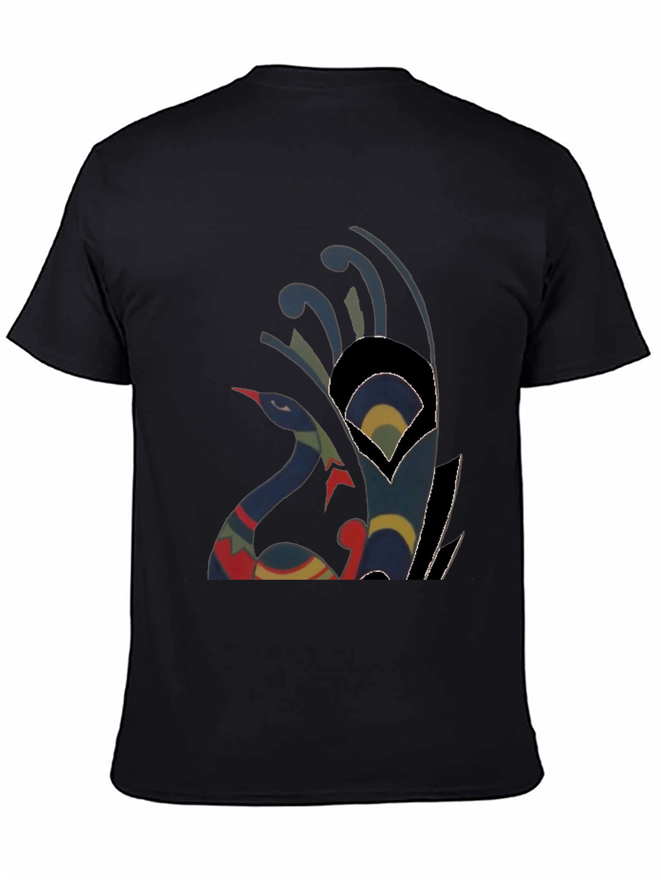 Abstract Peacock Graphic Tee - Casual Black T-Shirt