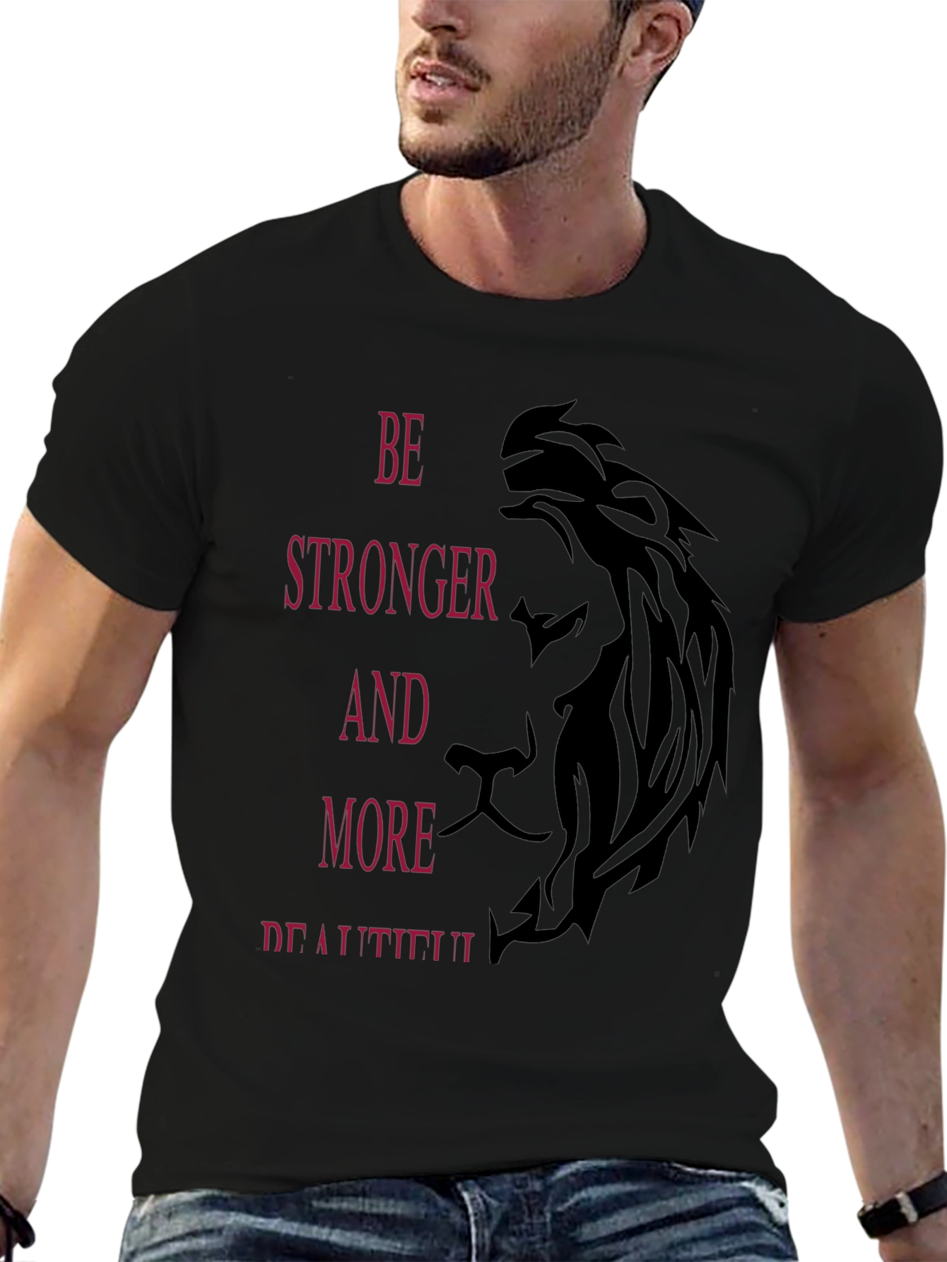 Be Stronger Lion Graphic Black T-Shirt