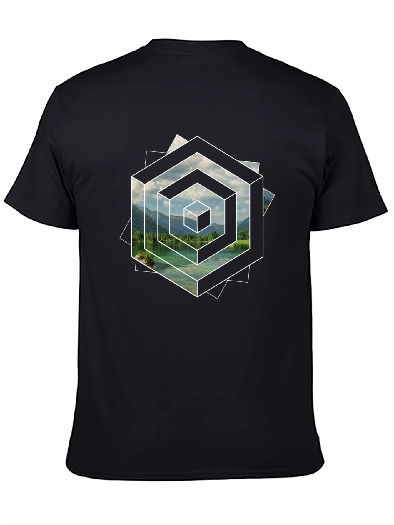 Abstract Geometric Lake Scene Graphic T-Shirt