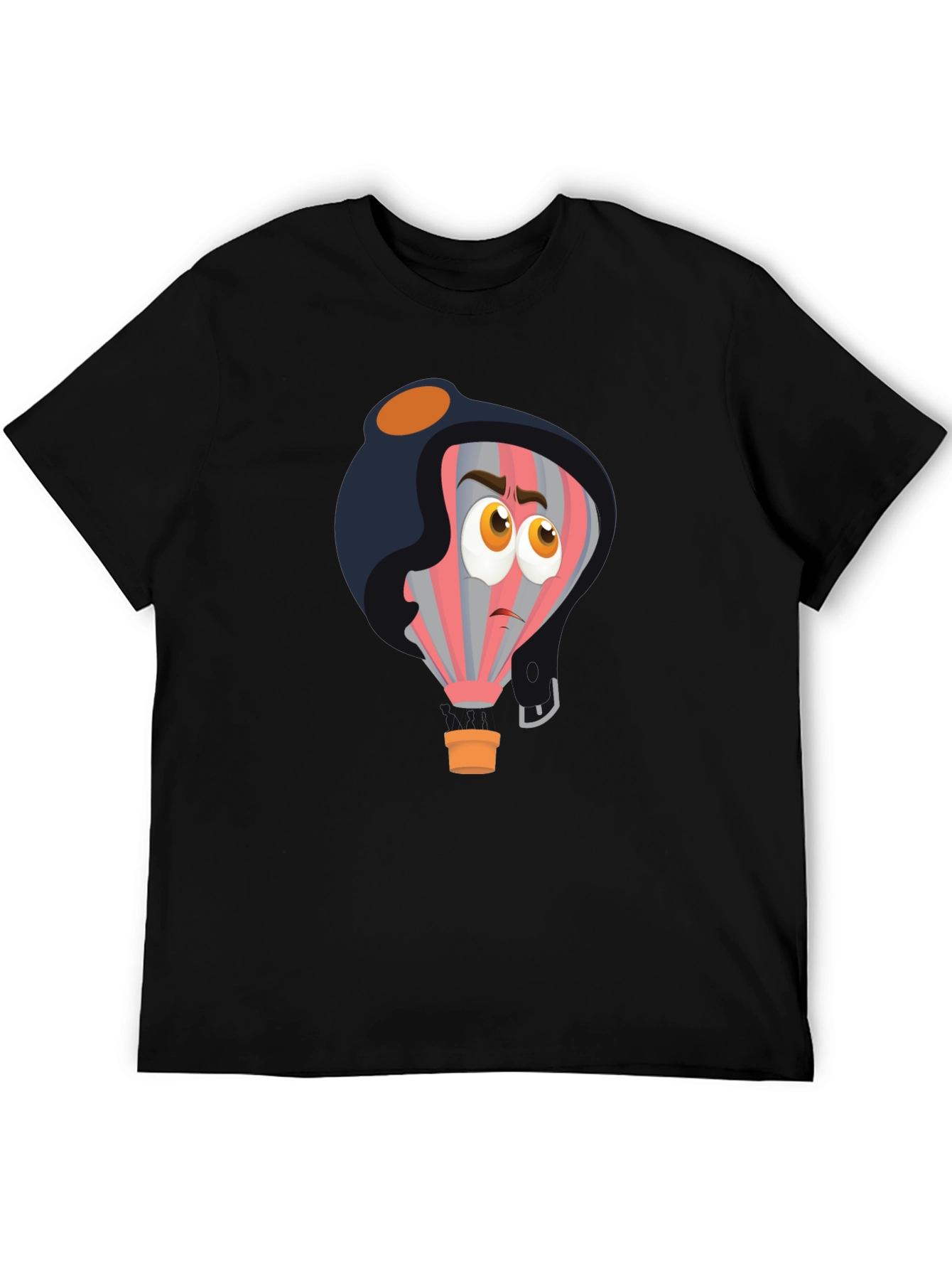 Cartoon Pilot Balloon Black T-Shirt