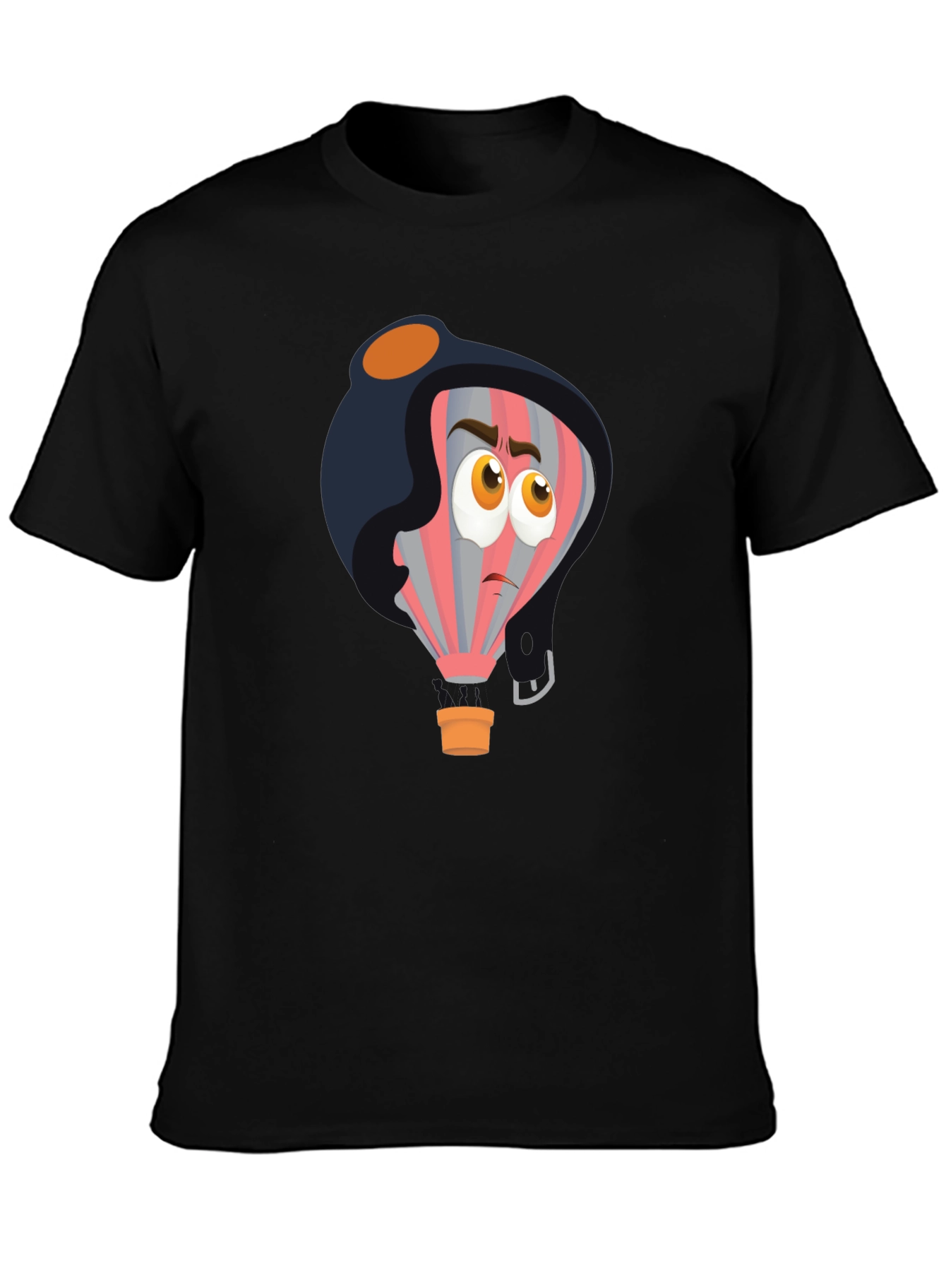 Cartoon Pilot Balloon Black T-Shirt