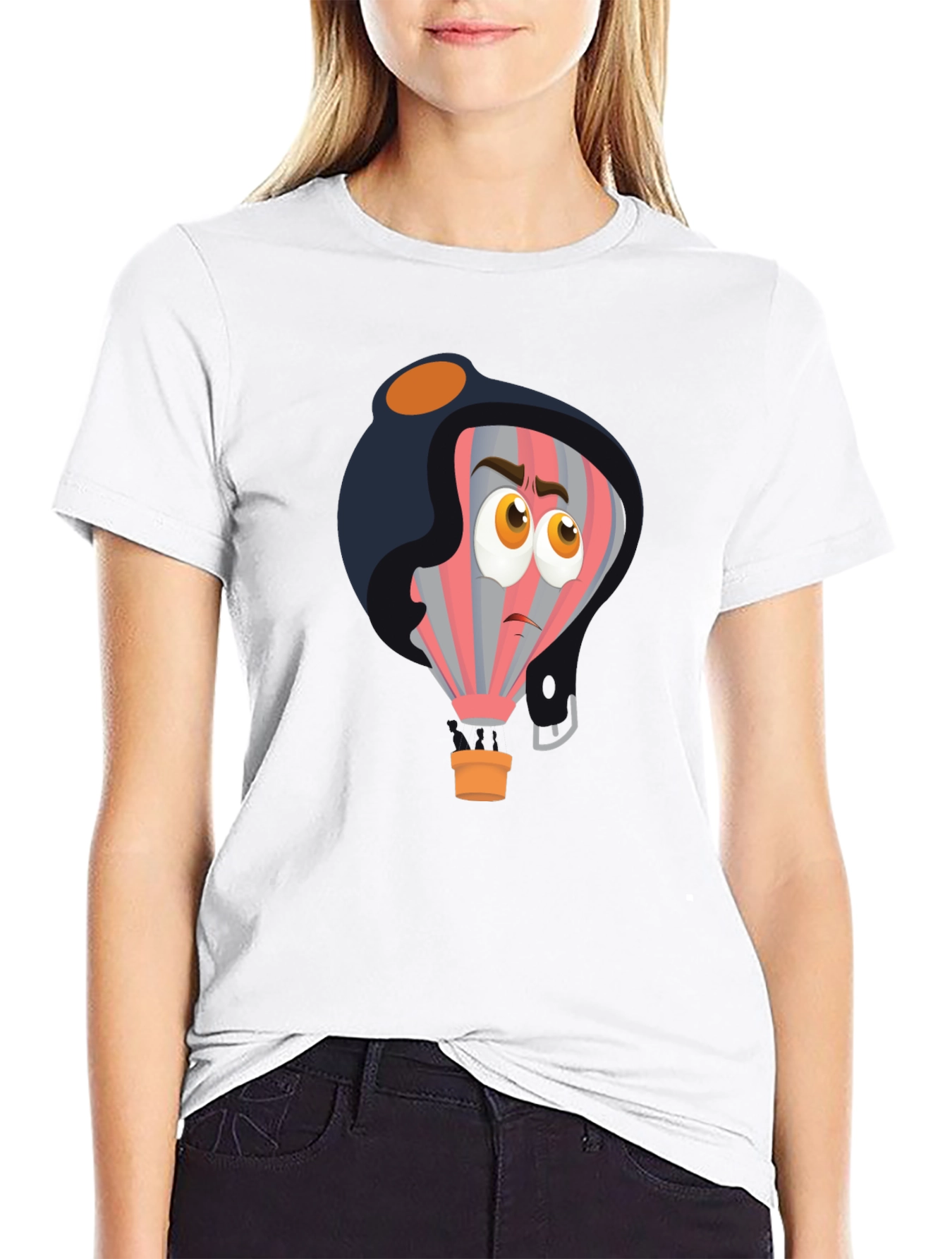 Cartoon Pilot Balloon Black T-Shirt